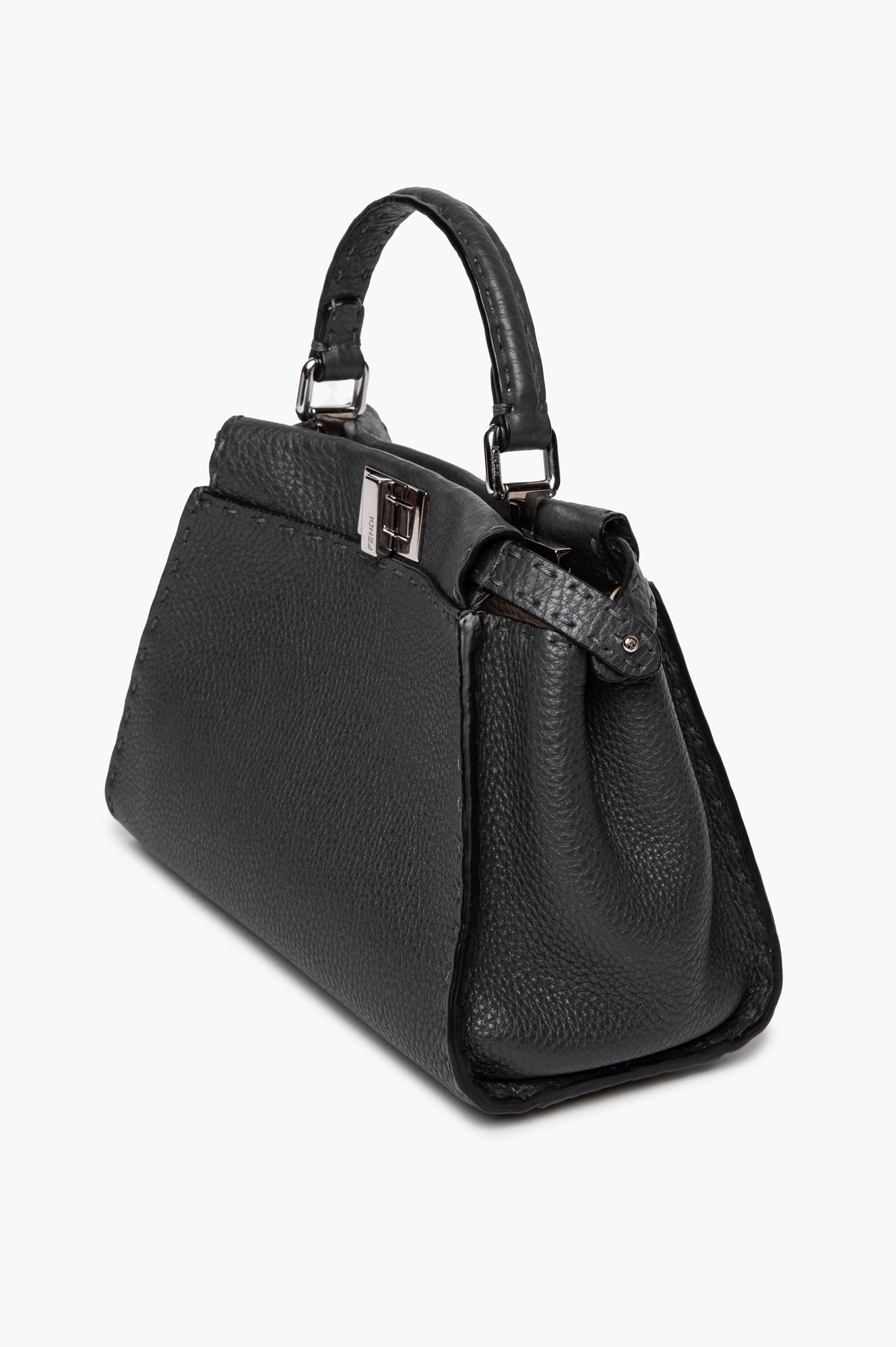 Fendi Grey Asphalt Selleria Leather Mini Peekaboo Bag