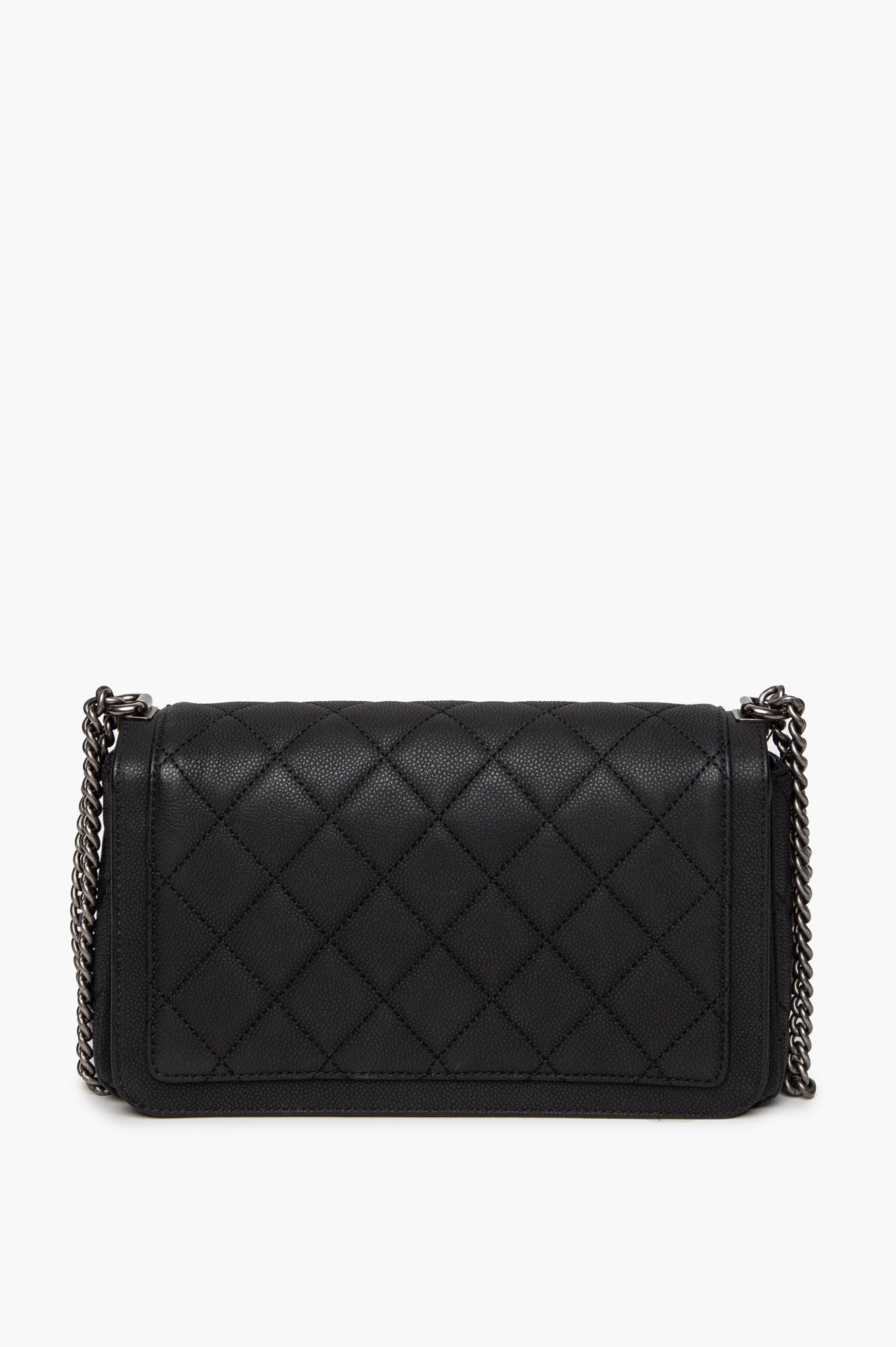 Chanel Matte Black Caviar Ruthenium Hardware Turn Around Flap Bag