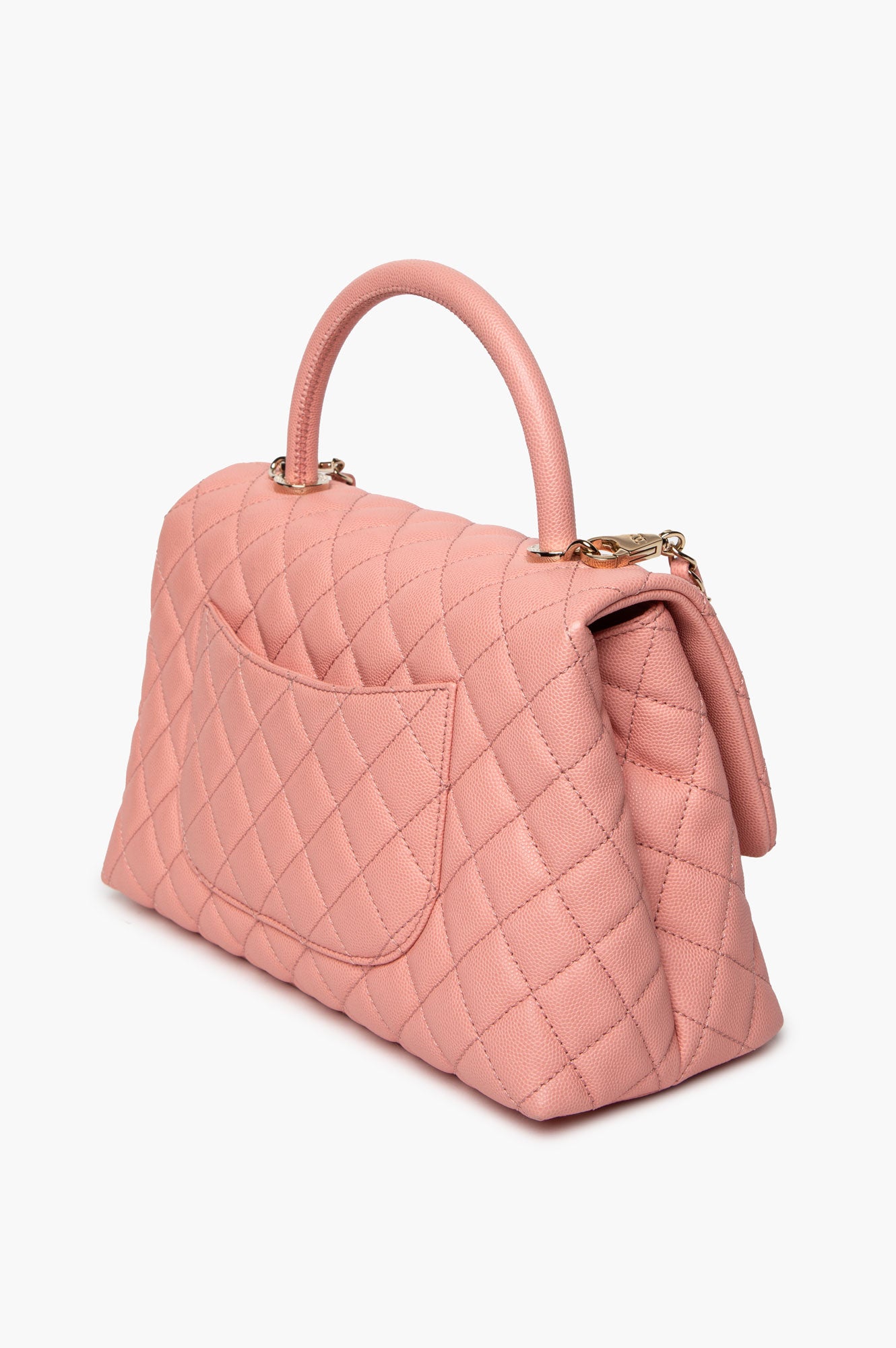 Chanel Pink Quilted Caviar Medium Coco Handle Flap Bag