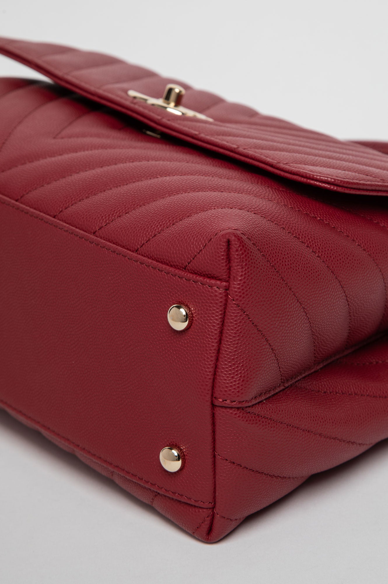 Chanel Dark Red Chevron Quilted Caviar & Lizard Medium Coco Handle Bag