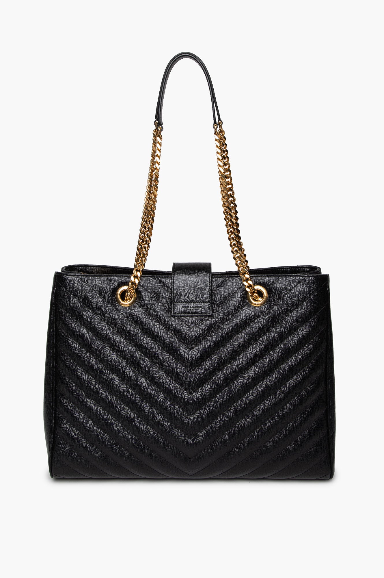 Saint Laurent Black Matelassé Chevron Monogram Shopping Bag