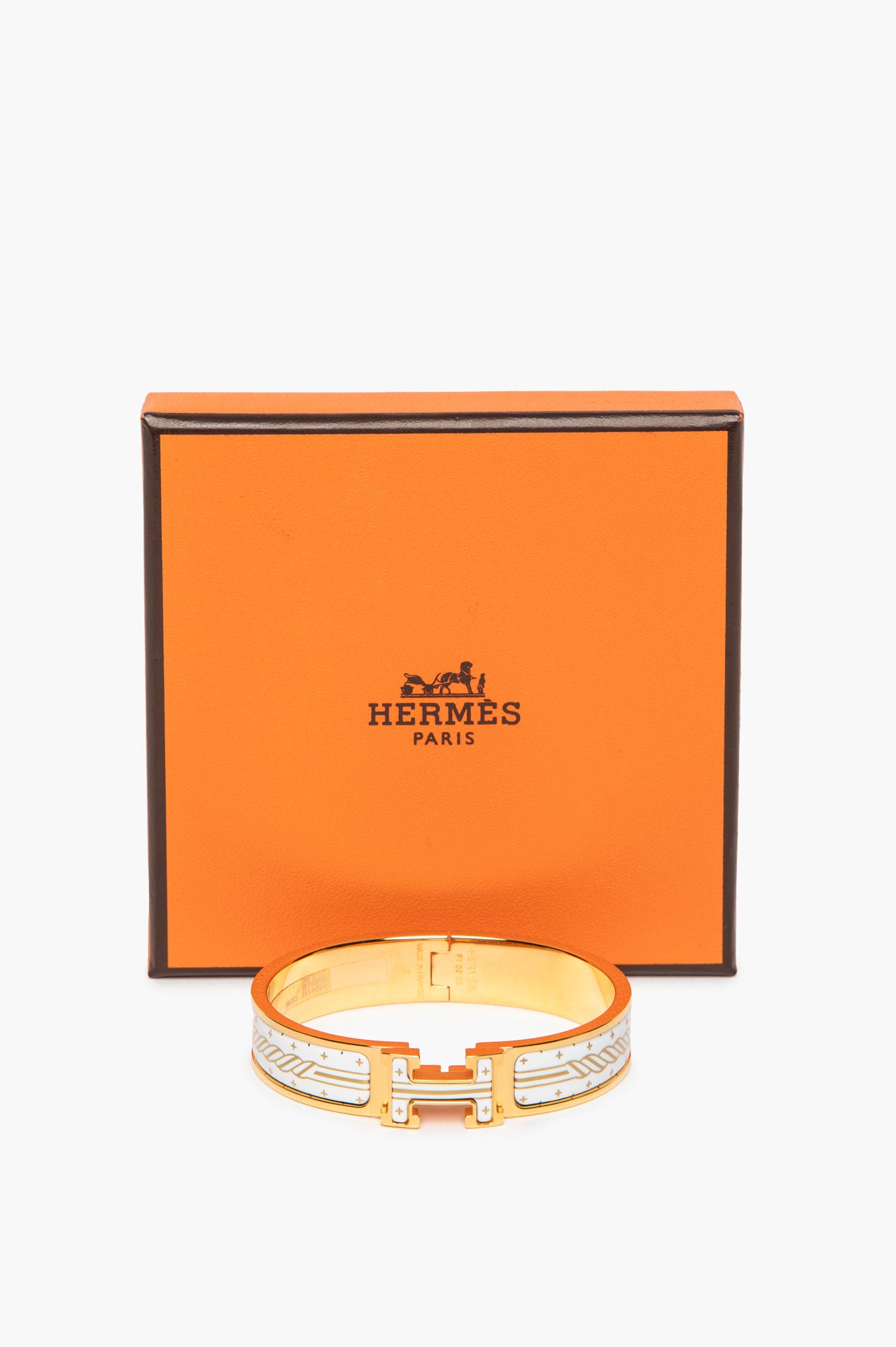 Hermès Yellow Gold Plated White Clic H Quadrige Au Fil Bracelet