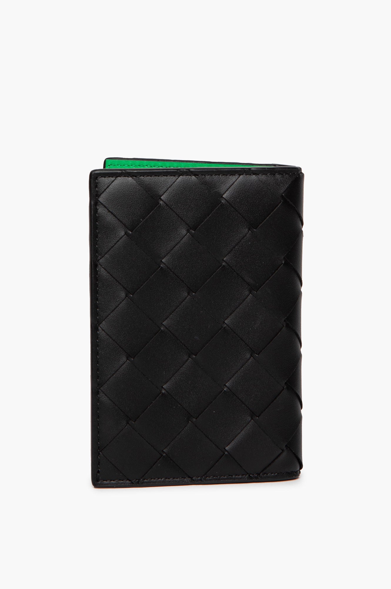 Bottega Veneta Black/Green Intrecciato Bifold Cardholder