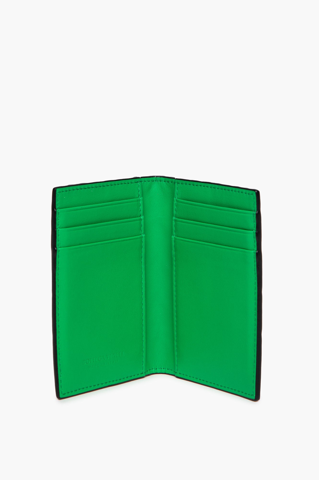 Bottega Veneta Black/Green Intrecciato Bifold Cardholder