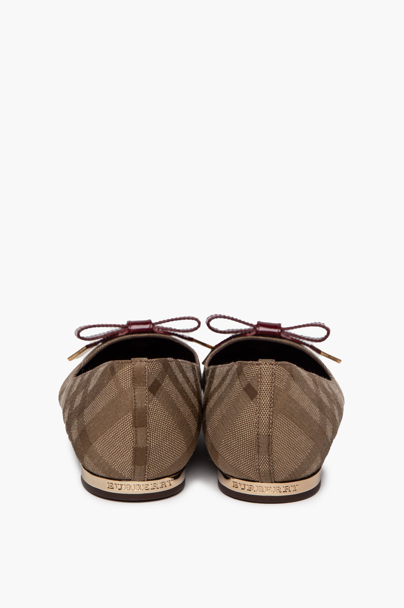 Burberry Patent Bow Point-Toe Check Jacquard Ballet Flats Size 36