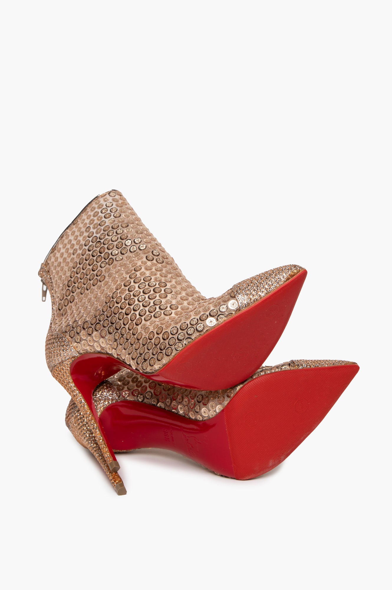 Christian Louboutin Gold Glitter Sequin Gipsy 100 Booties Size 36