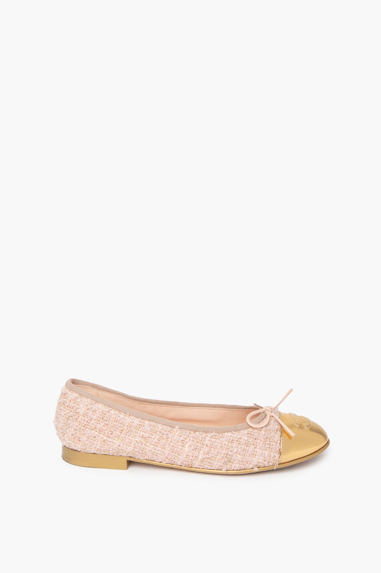 Chanel 2022 Gold Tweed Ballet Flats Size 38C