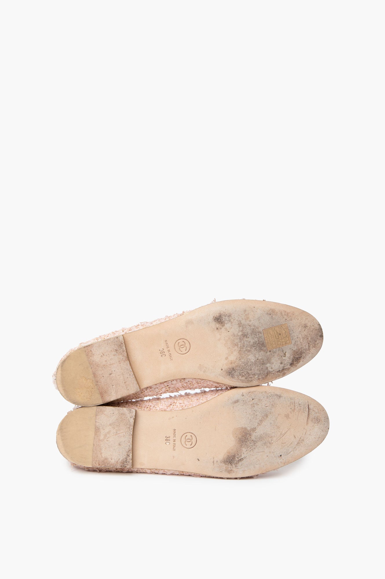 Chanel 2022 Gold Tweed Ballet Flats Size 38C