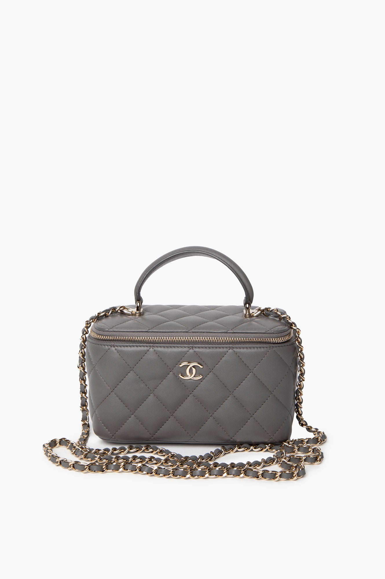 Chanel Grey Top Handle Lambskin Vanity Case