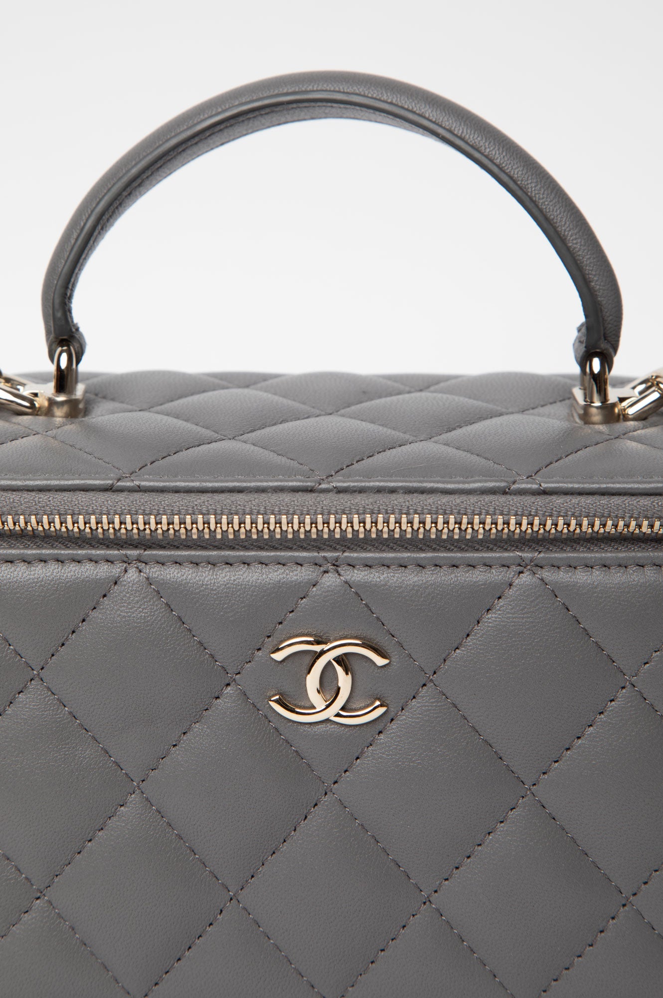 Chanel Grey Top Handle Lambskin Vanity Case