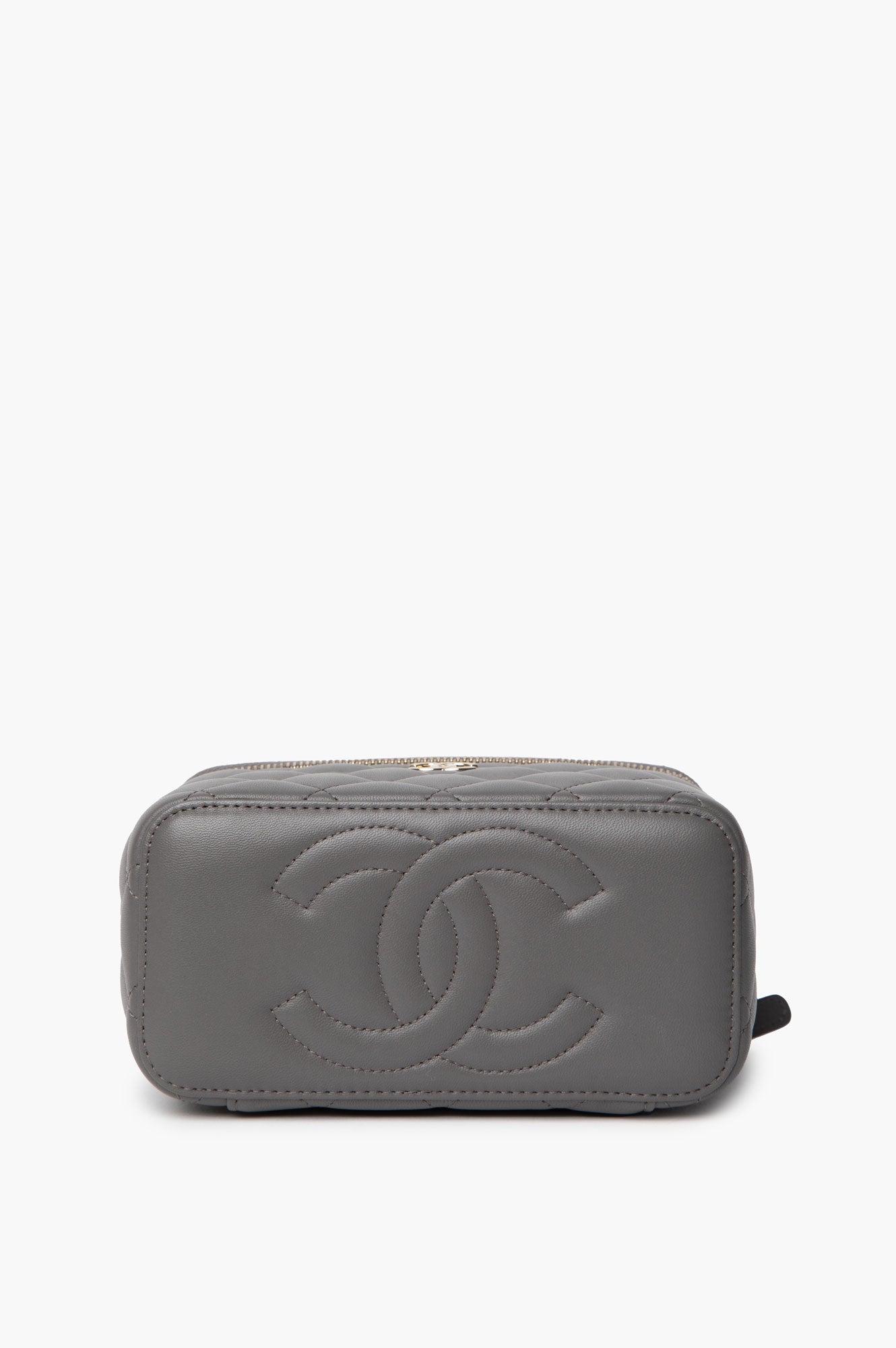 Chanel Grey Top Handle Lambskin Vanity Case