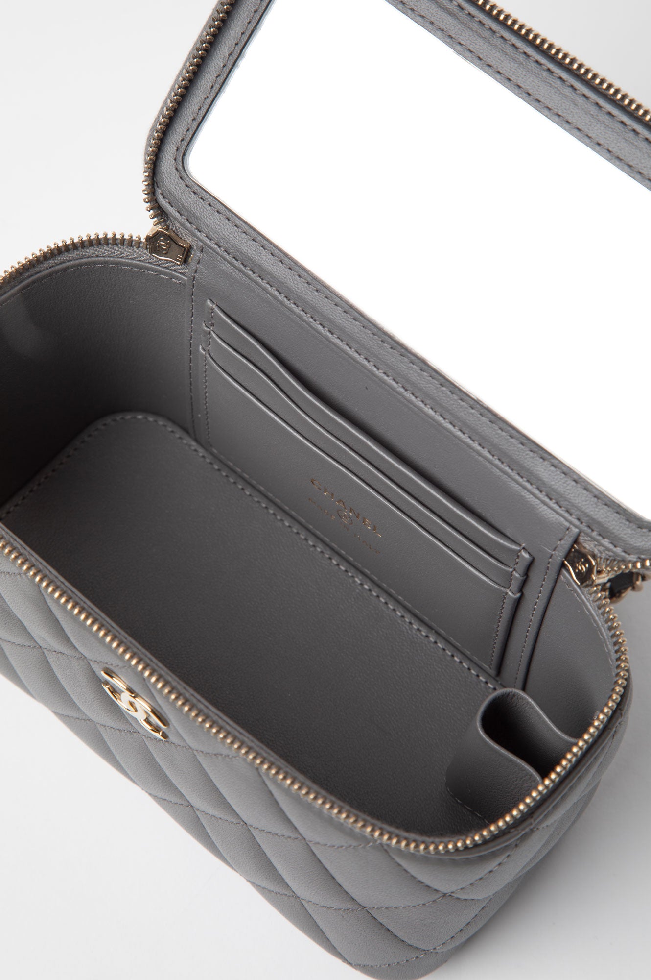 Chanel Grey Top Handle Lambskin Vanity Case