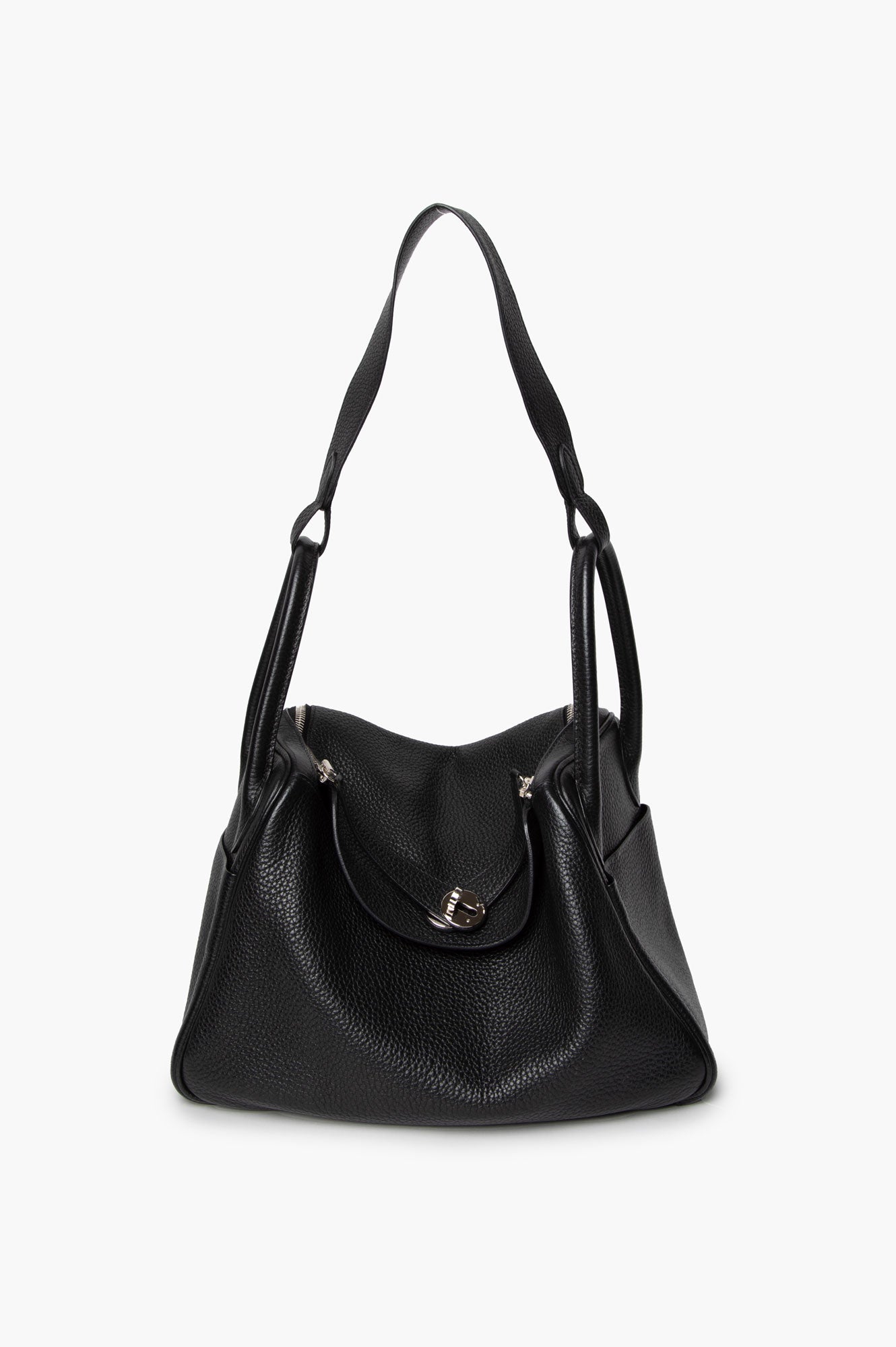 Hermes 2015 Black Clemence SHW Lindy 30 Shoulder Bag