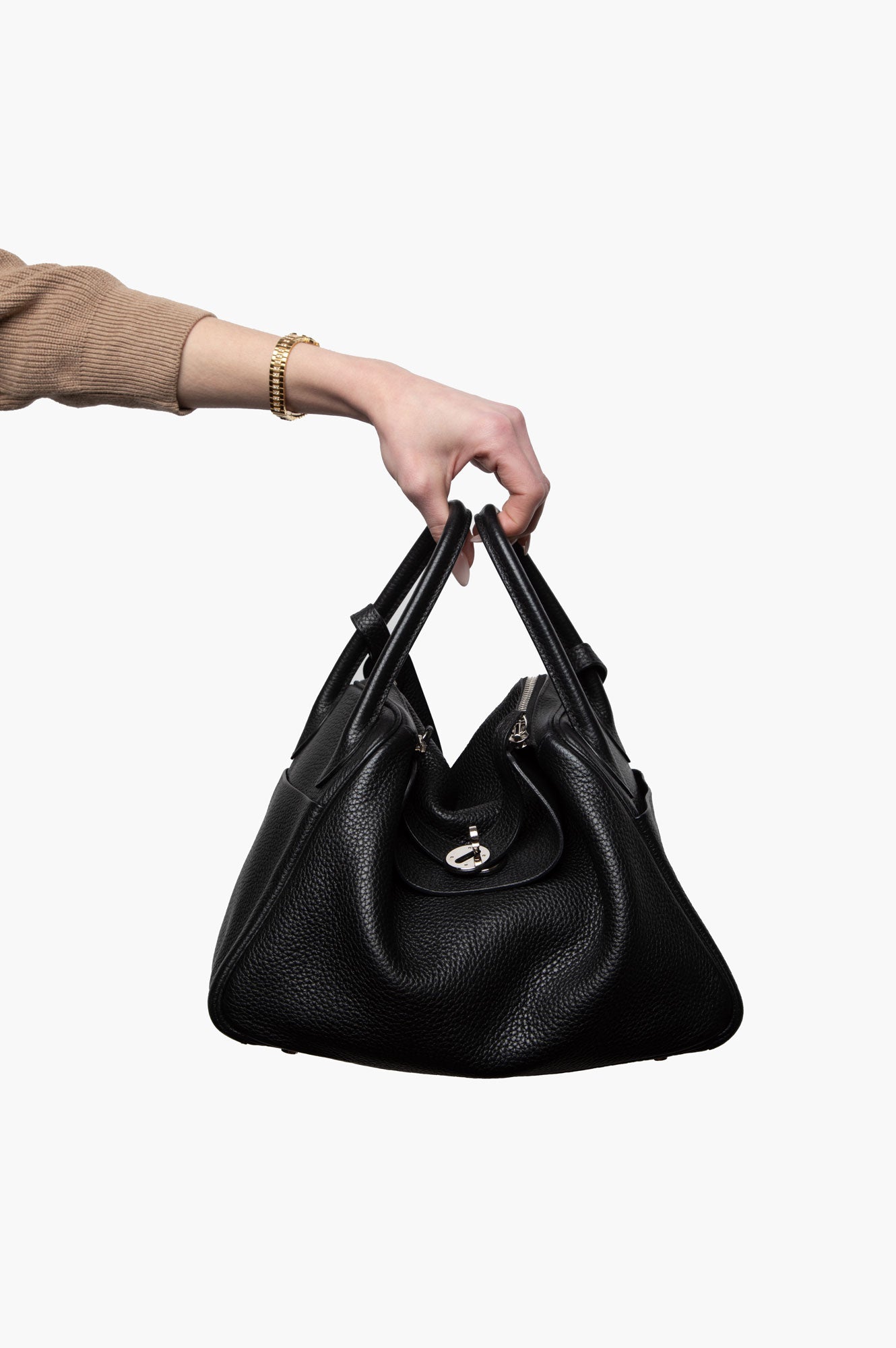 Hermes 2015 Black Clemence SHW Lindy 30 Shoulder Bag