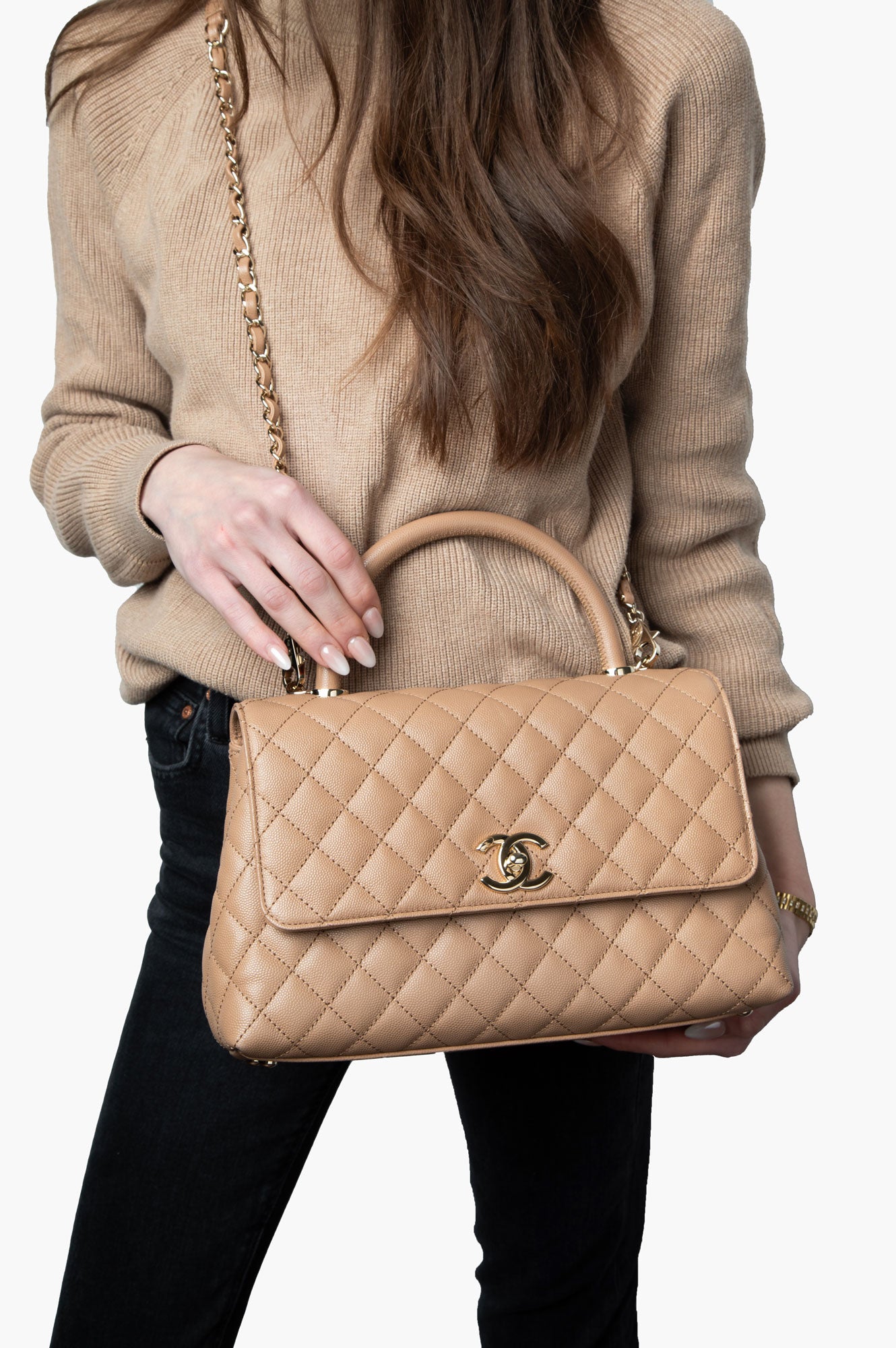 Chanel Beige Quilted Medium Coco Handle Bag