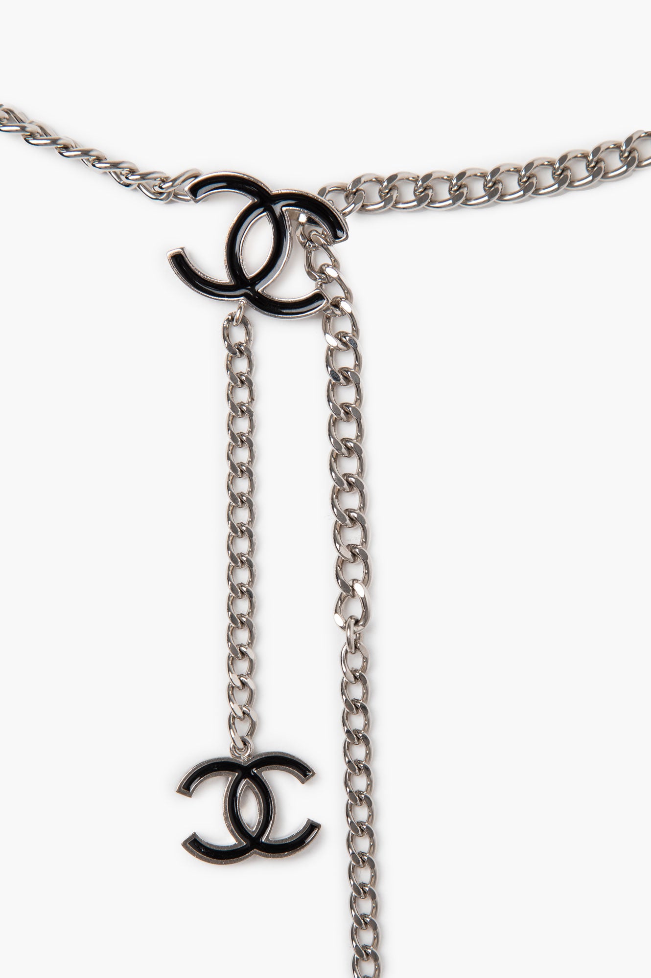 Chanel 10V Black Silver Tone CC Chain Belt