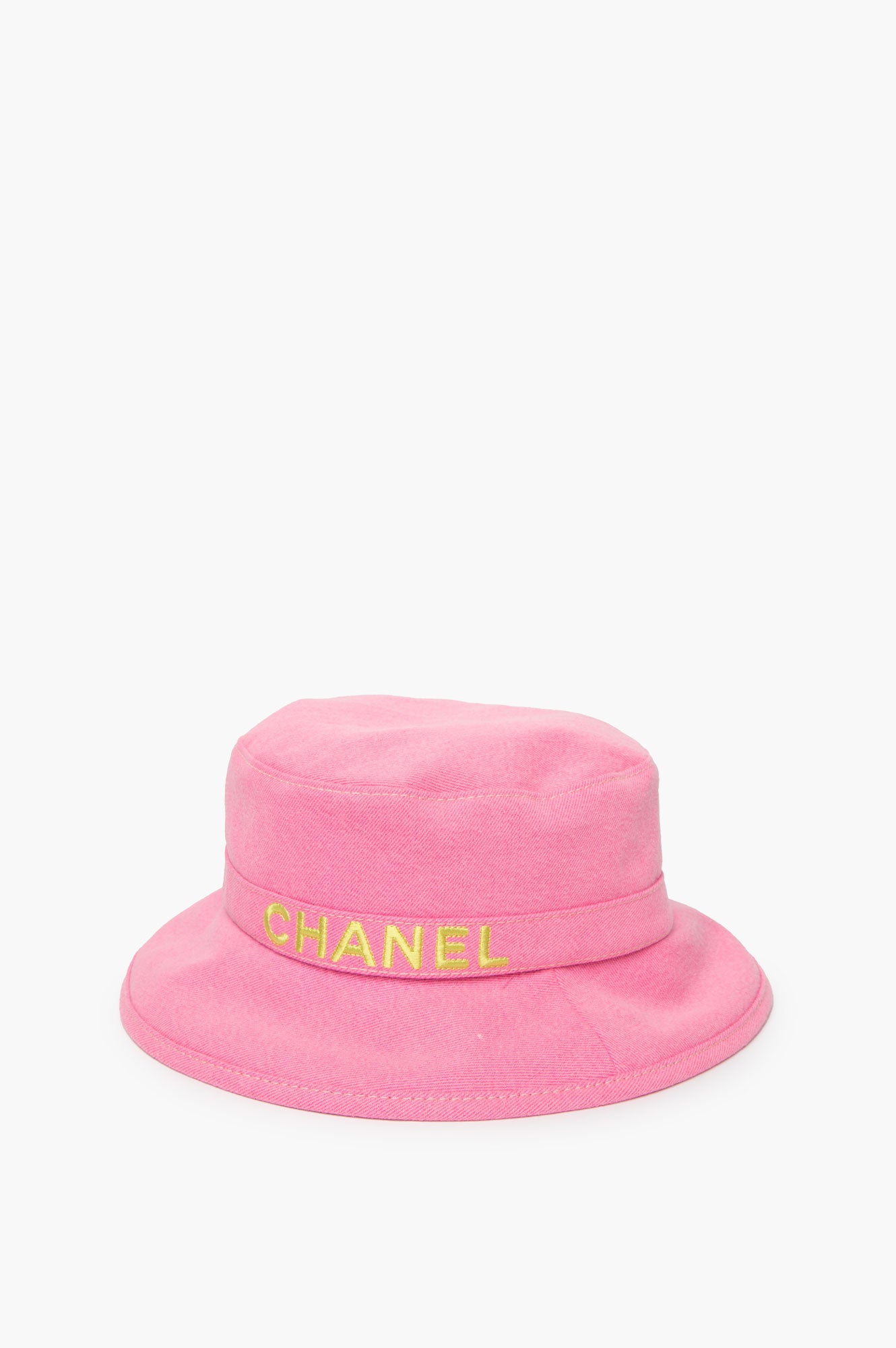 Chanel Pink Denim Bucket Hat Size L
