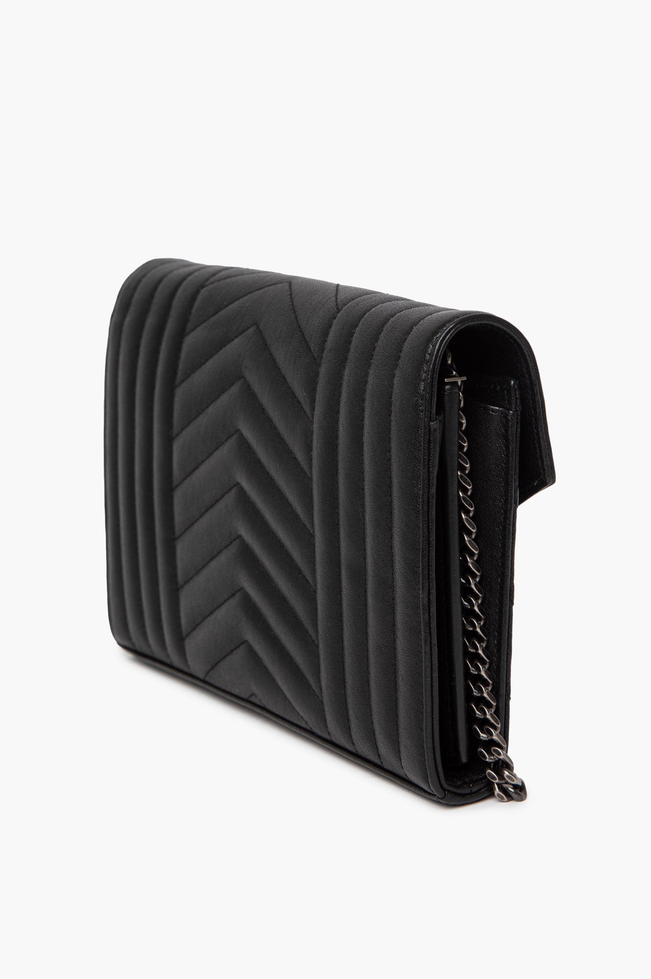 Saint Laurent Limited Edition Black Quilted Leather Embellished Monogramme Envelope Chain Wallet