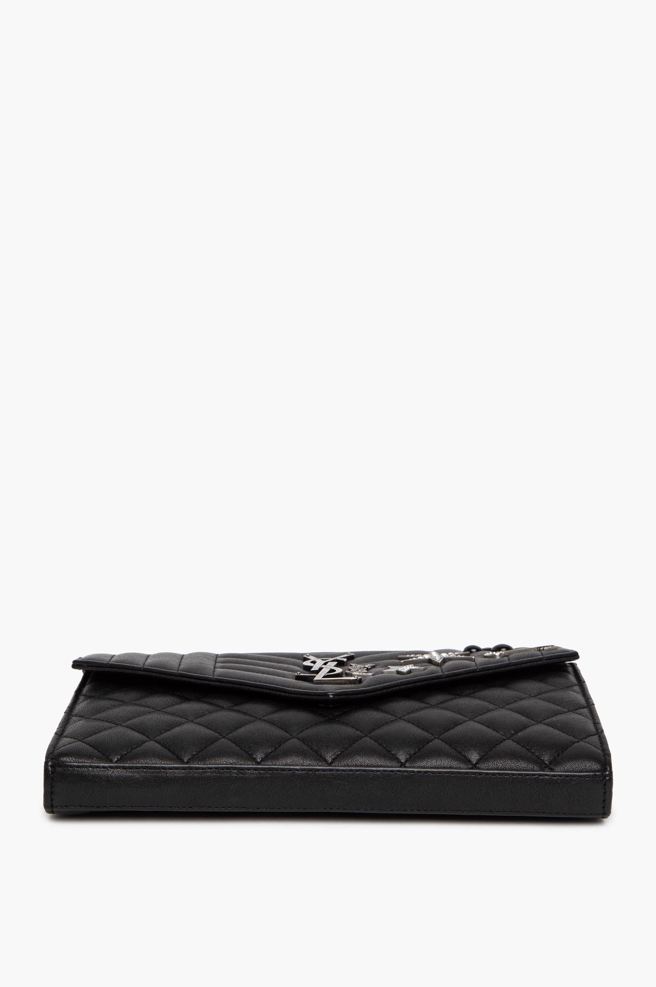 Saint Laurent Limited Edition Black Quilted Leather Embellished Monogramme Envelope Chain Wallet