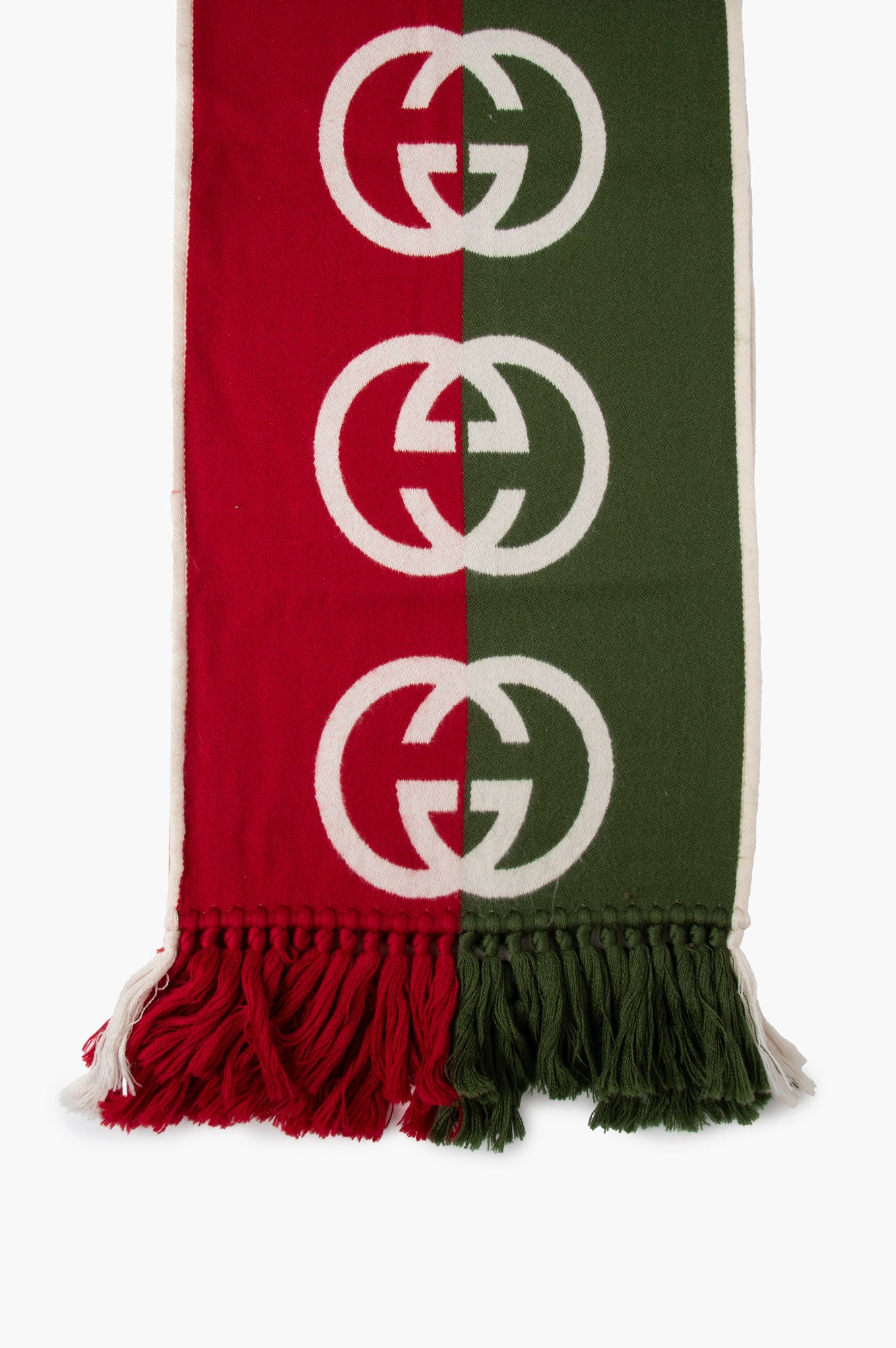 Gucci Green and Red Wool Logo Scarf