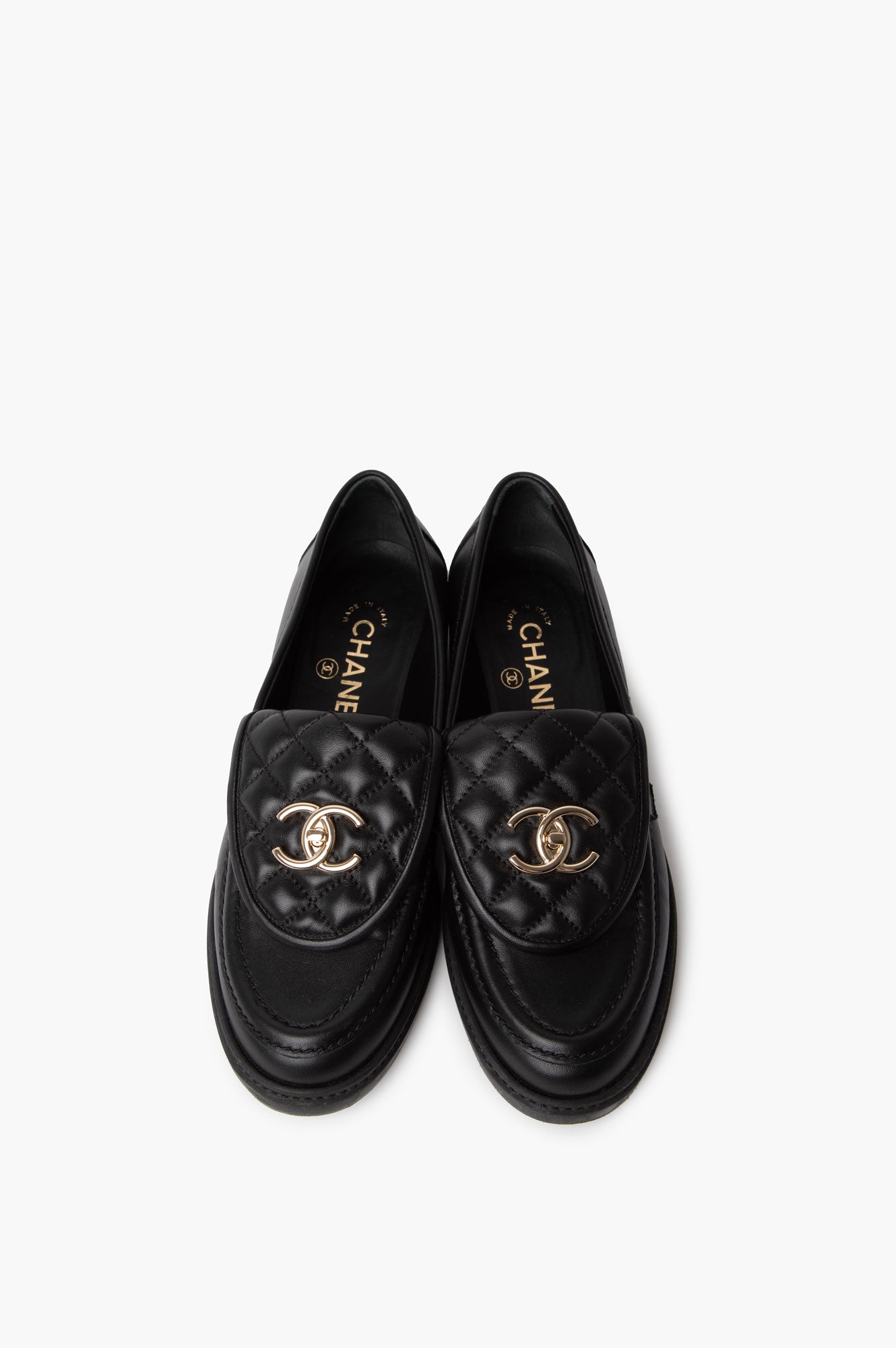Chanel Interlocking CC Logo Lambskin Loafers 38