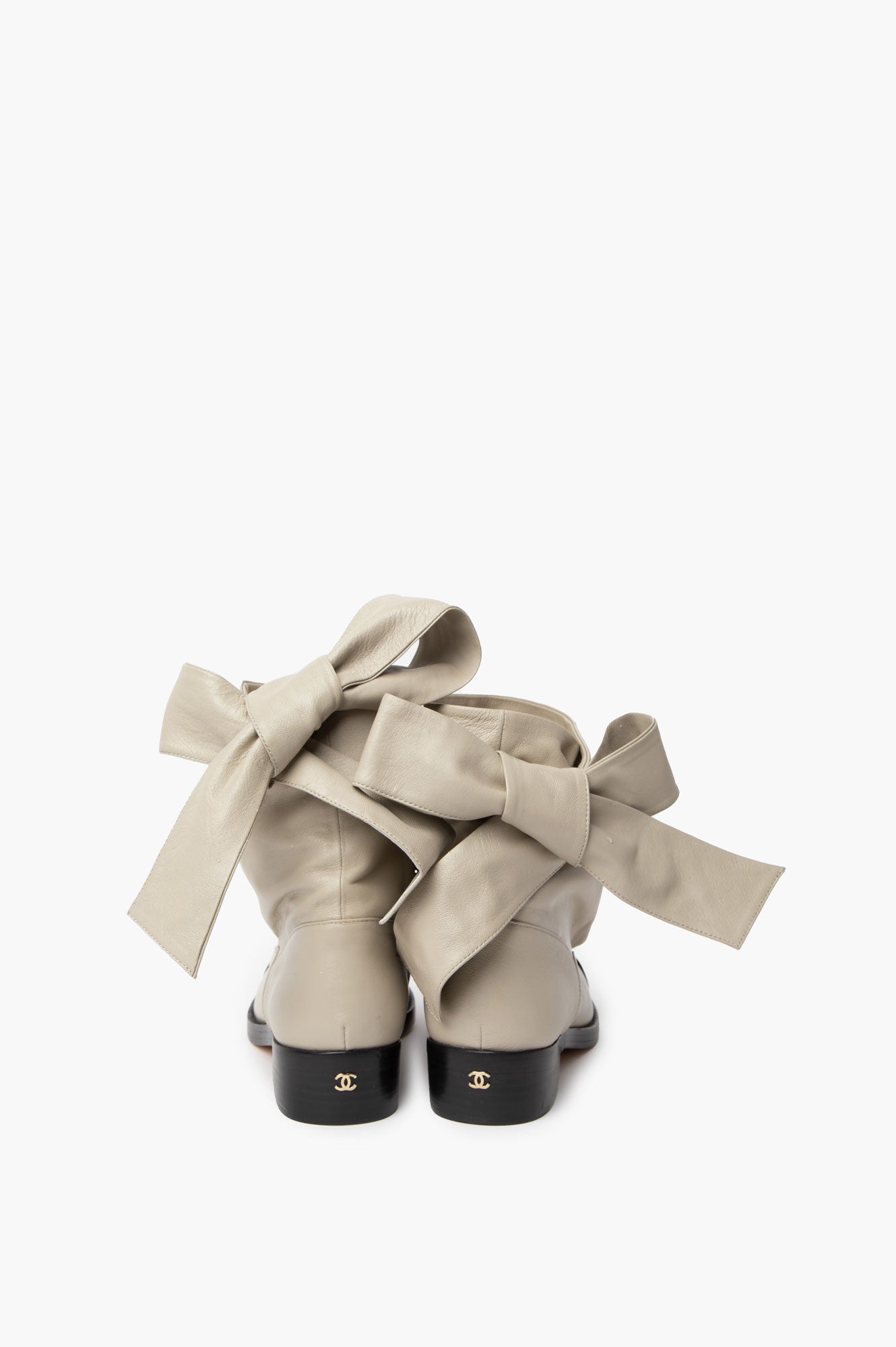 Chanel Beige Lambskin Wrap Combat Boots Size 37