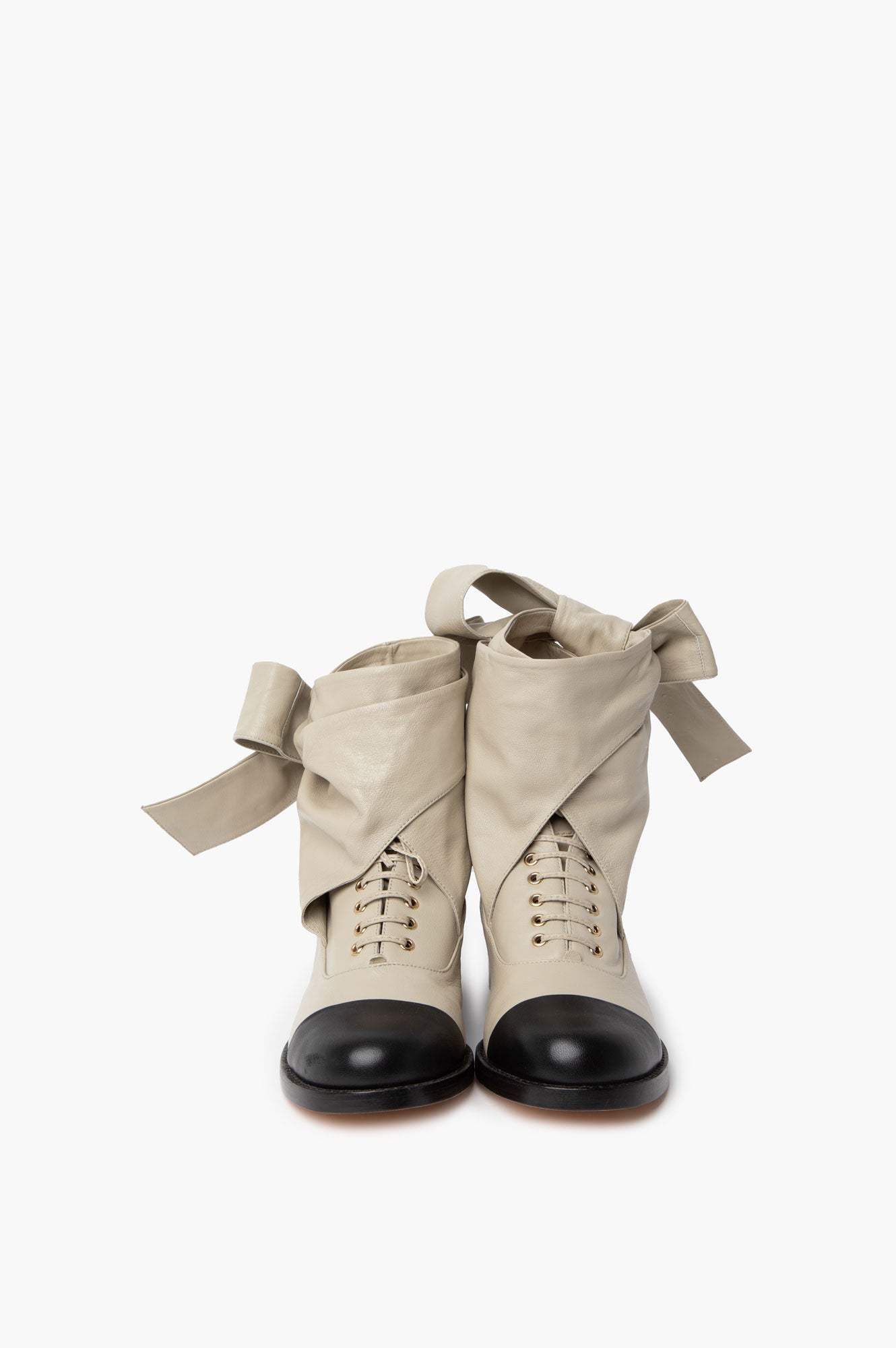 Chanel Beige Lambskin Wrap Combat Boots Size 37