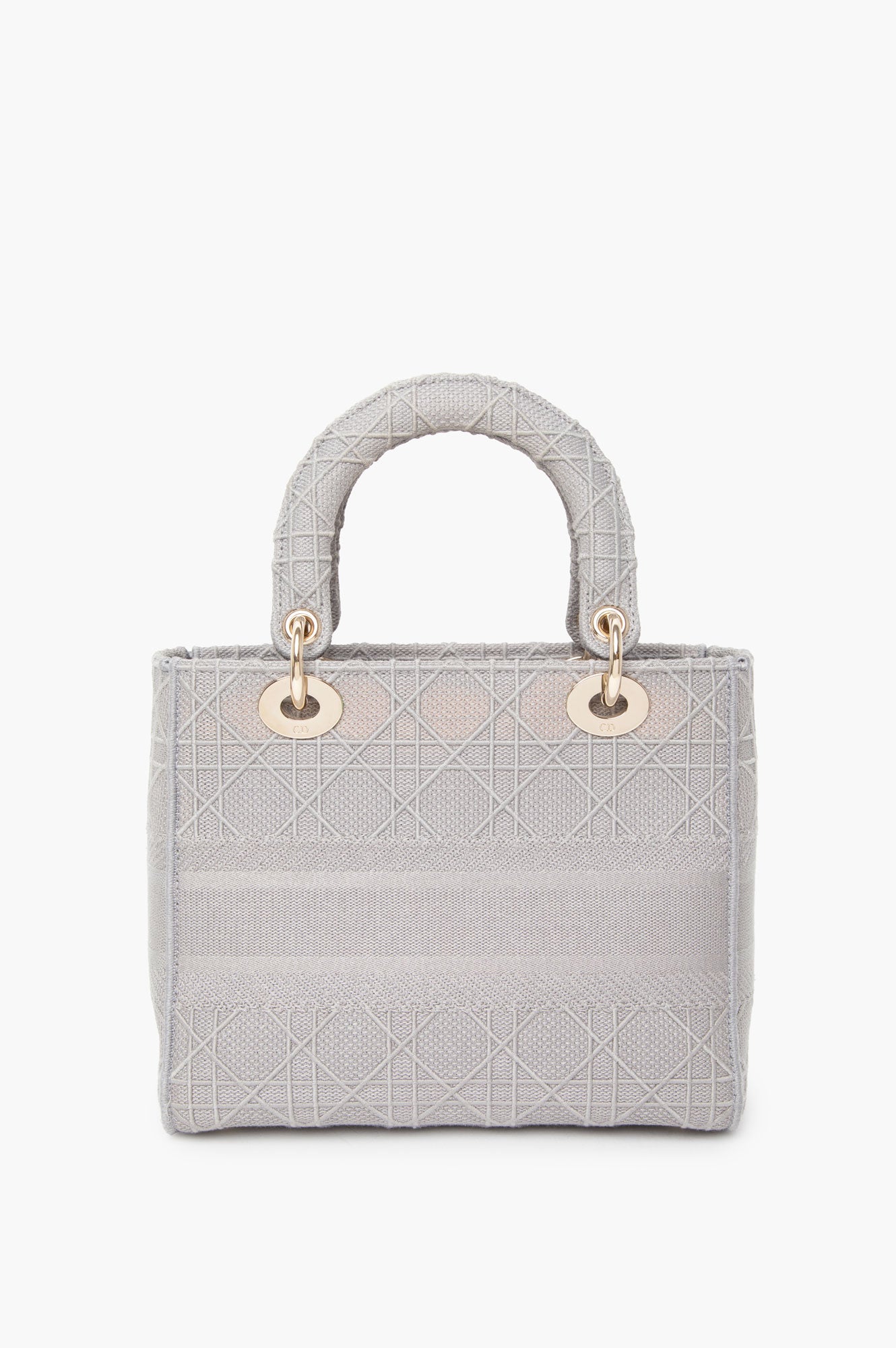 Christian Dior Medium D-Lite Bag Gray Cannage Embroidery Gold Hardware