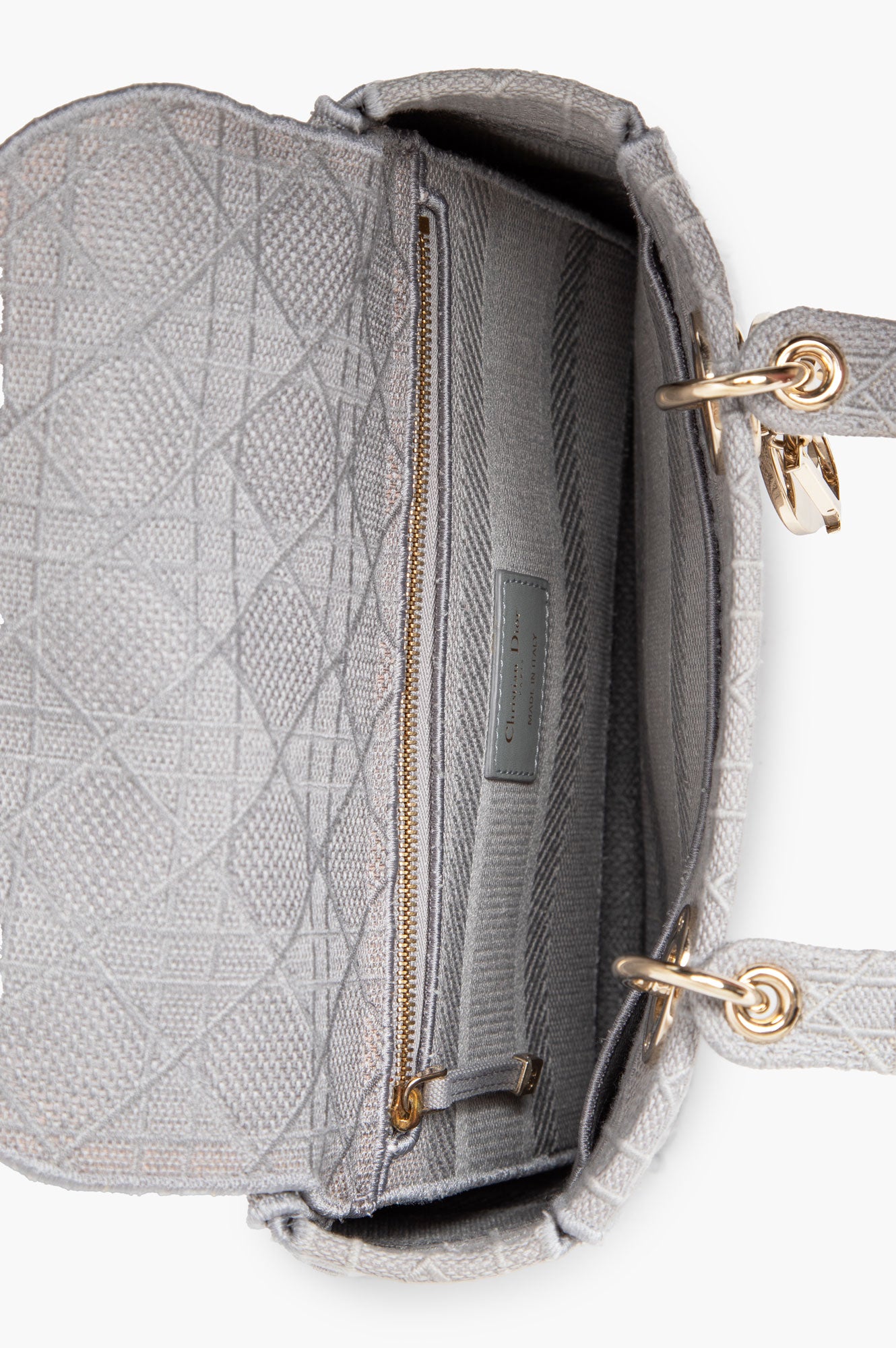 Christian Dior Medium D-Lite Bag Gray Cannage Embroidery Gold Hardware