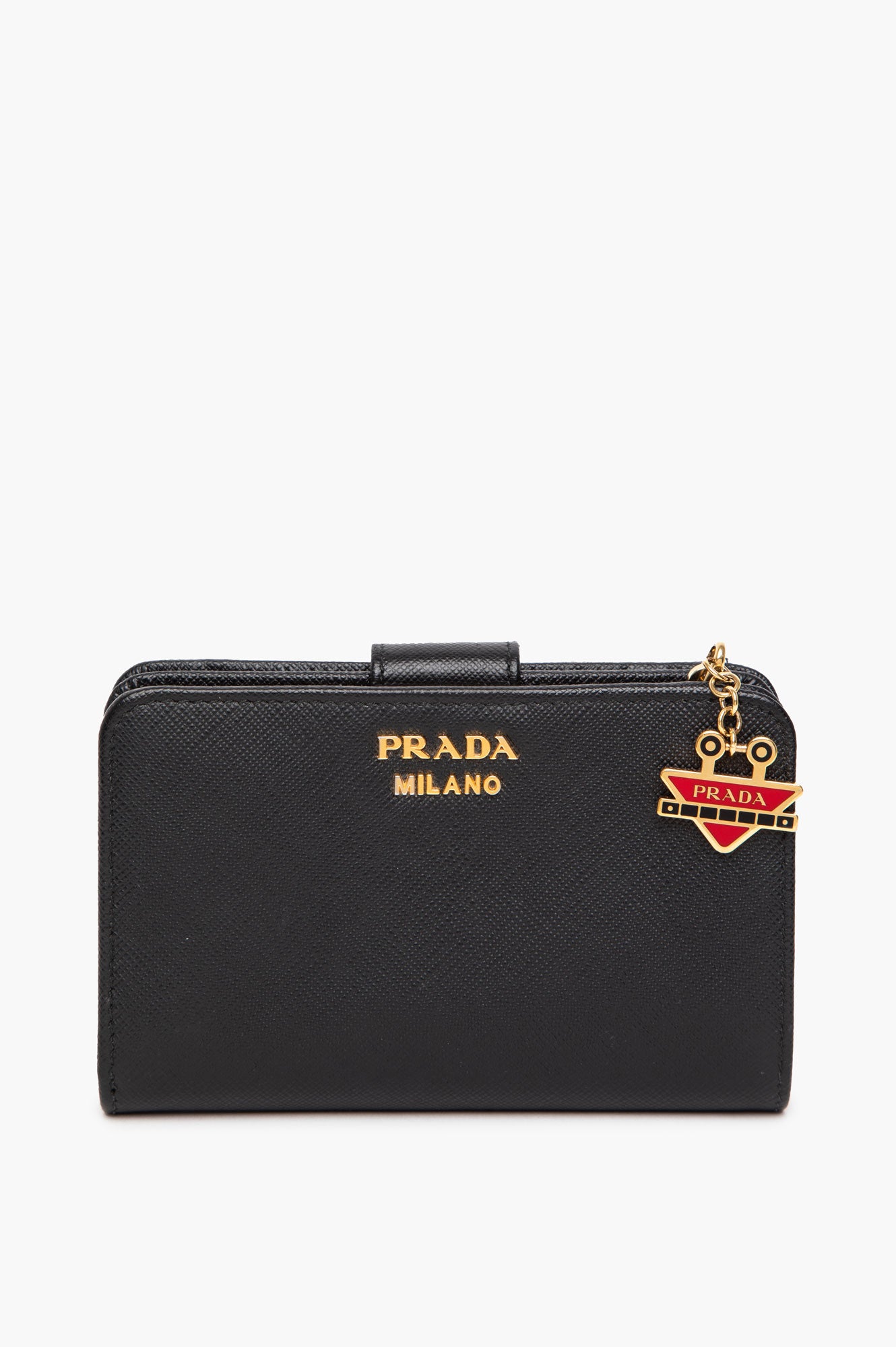Prada Black Saffiano Leather Robot Charm Zip Wallet