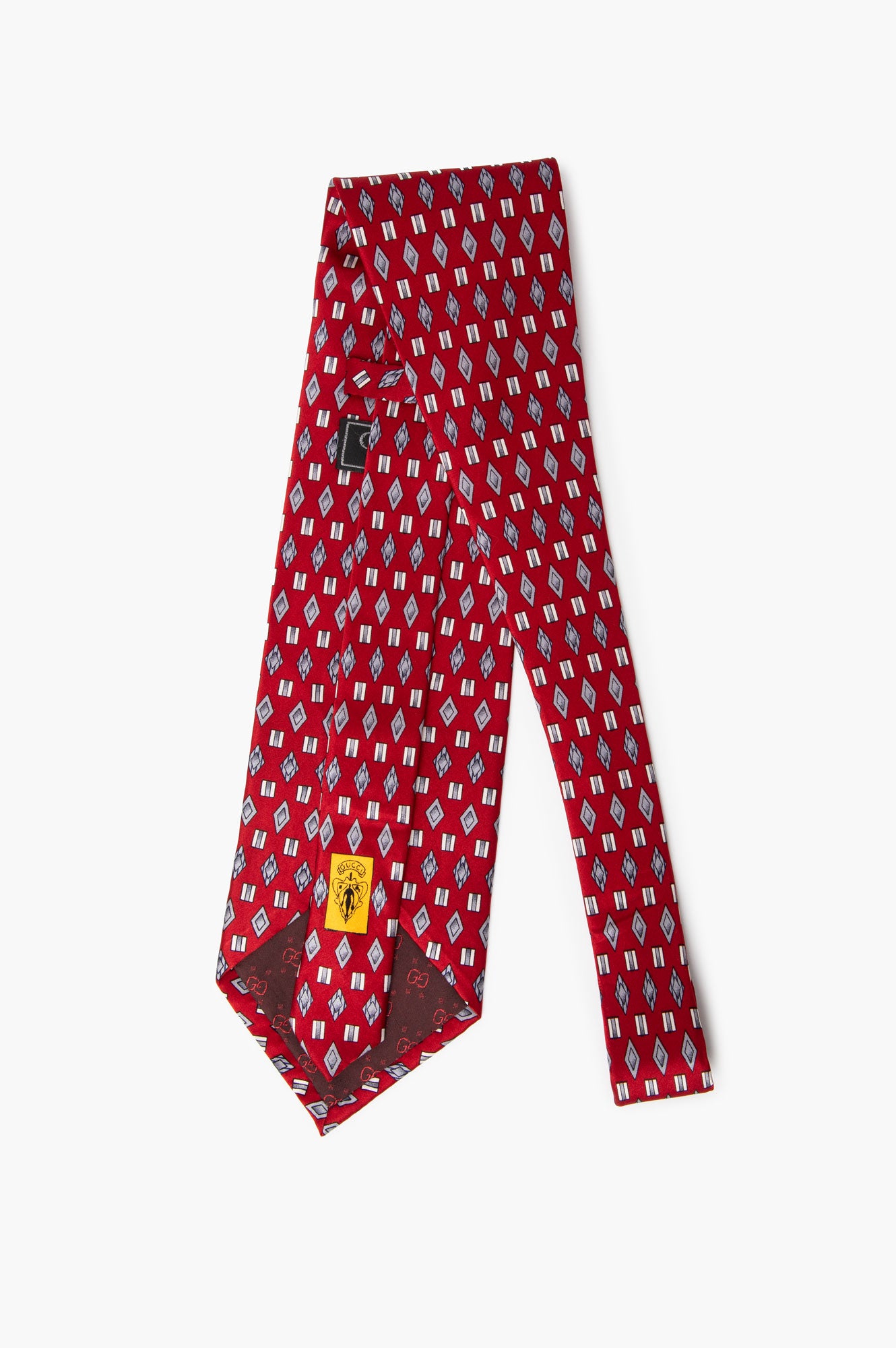 Gucci Vintage Red Silk Geometric Print Tie