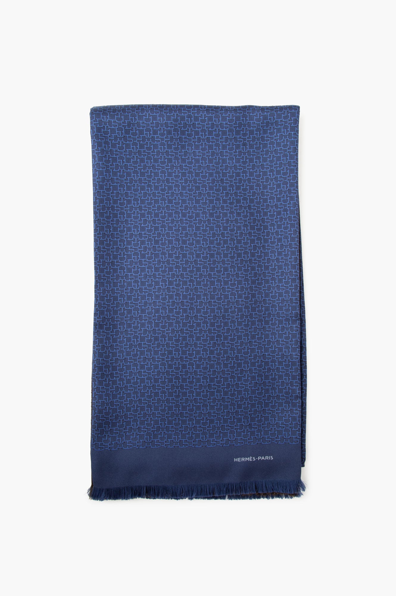 Hermès Blue/Brown Silk Wool Cashmere Echarpe Men's Scarf