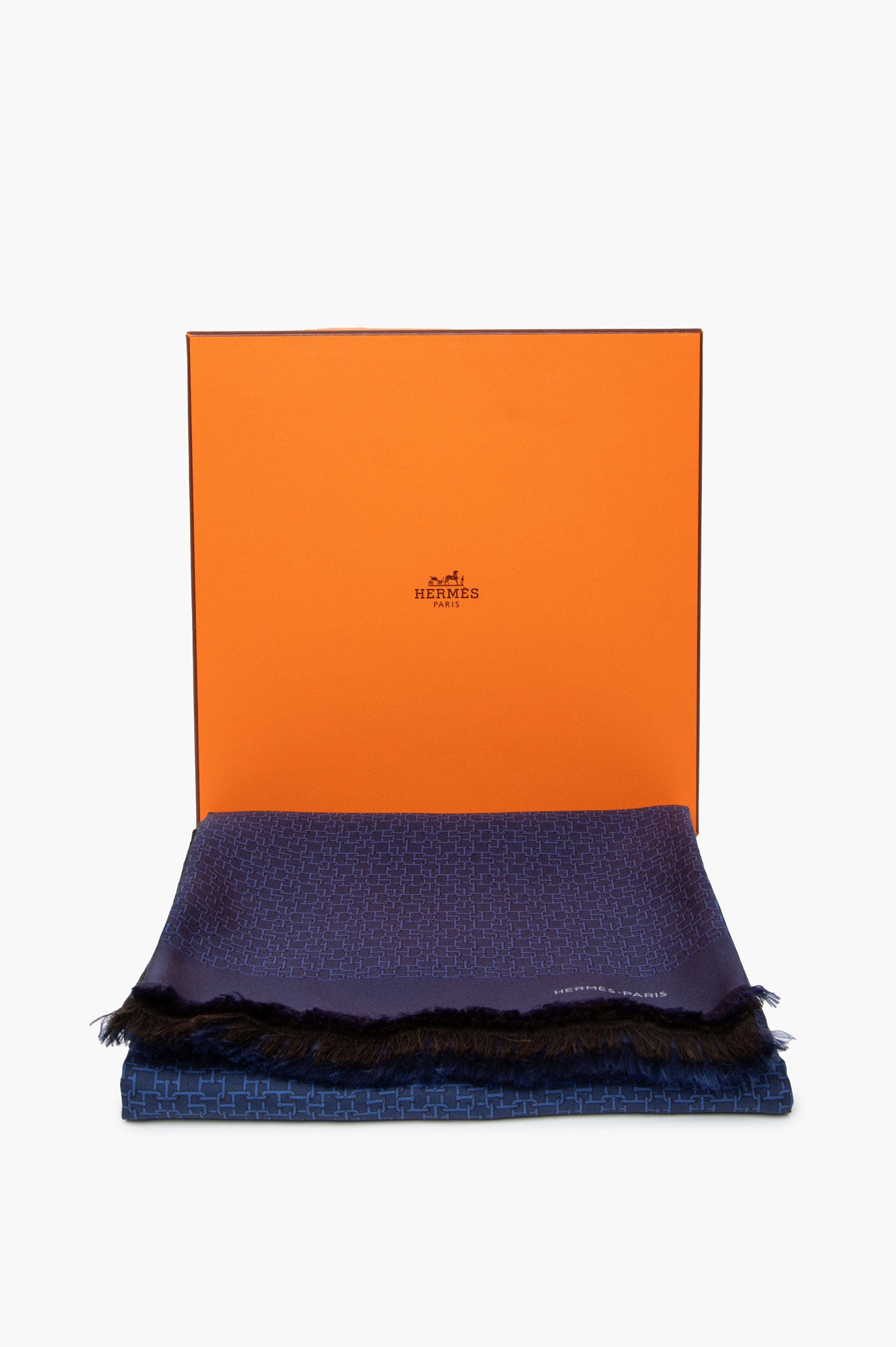 Hermès Blue/Brown Silk Wool Cashmere Echarpe Men's Scarf