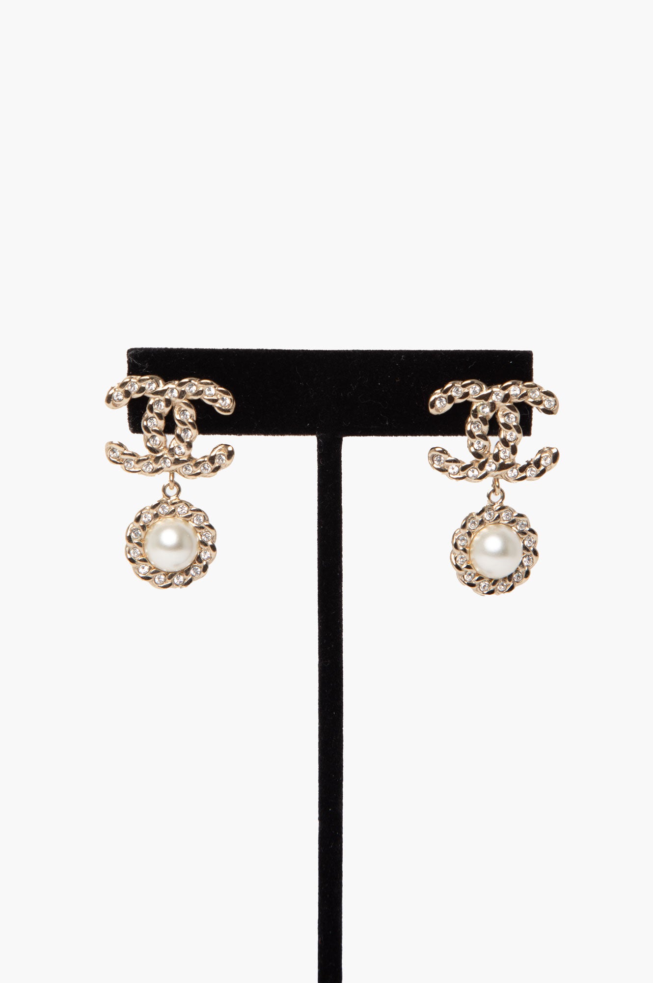 Chanel Crystal Pearl CC Earrings