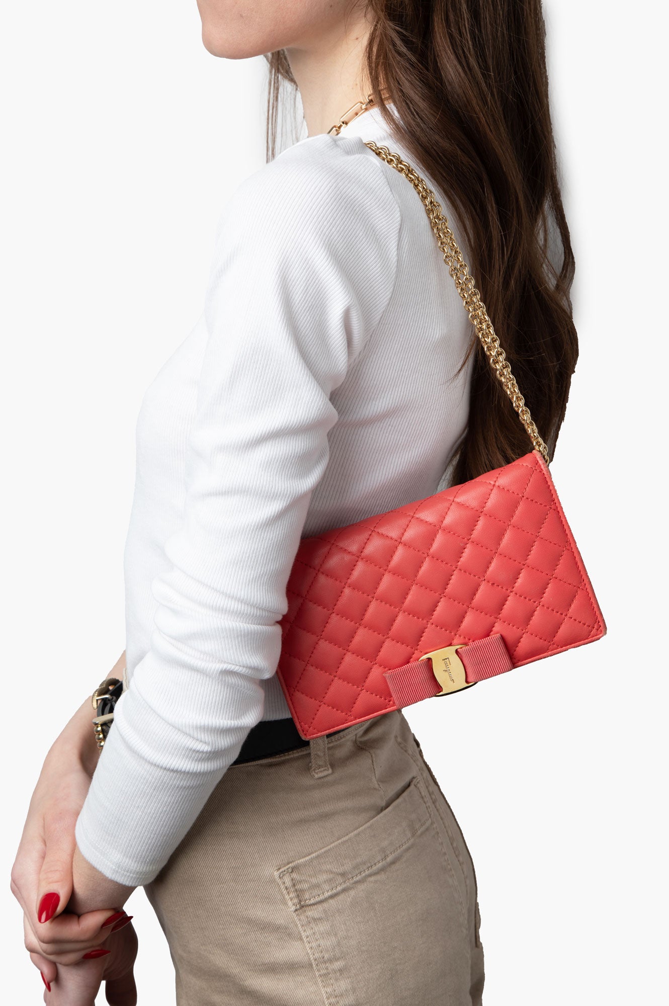 Salvatore Ferragamo Miss Vara Red Quilted WOC