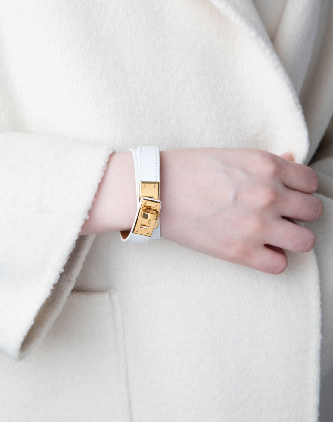 Hermes White Kelly Double Tour Lerather Bracelet Small