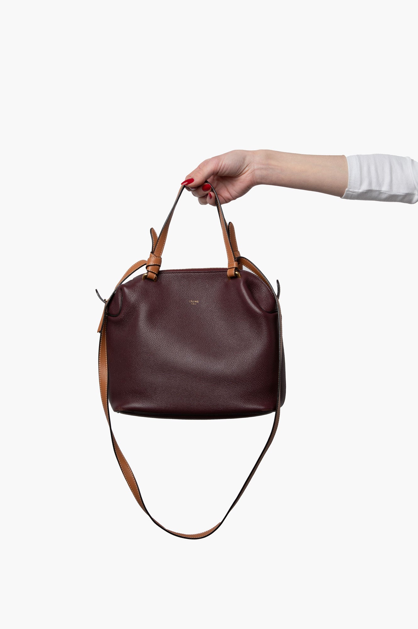 Celine Cube Satchel Burgundy Tote