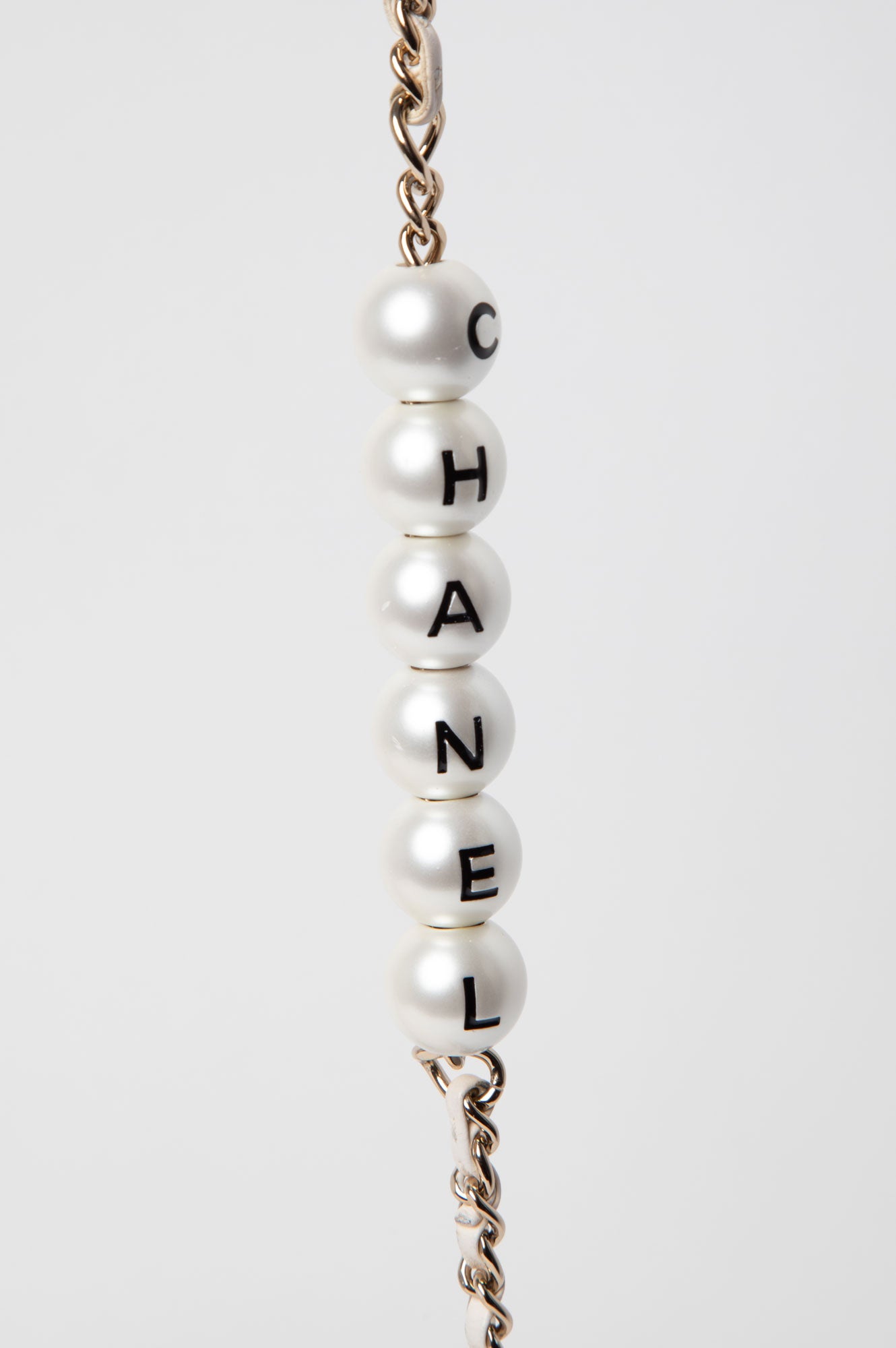 Chanel White Mini Flap Bag With Pearl Logo Chain