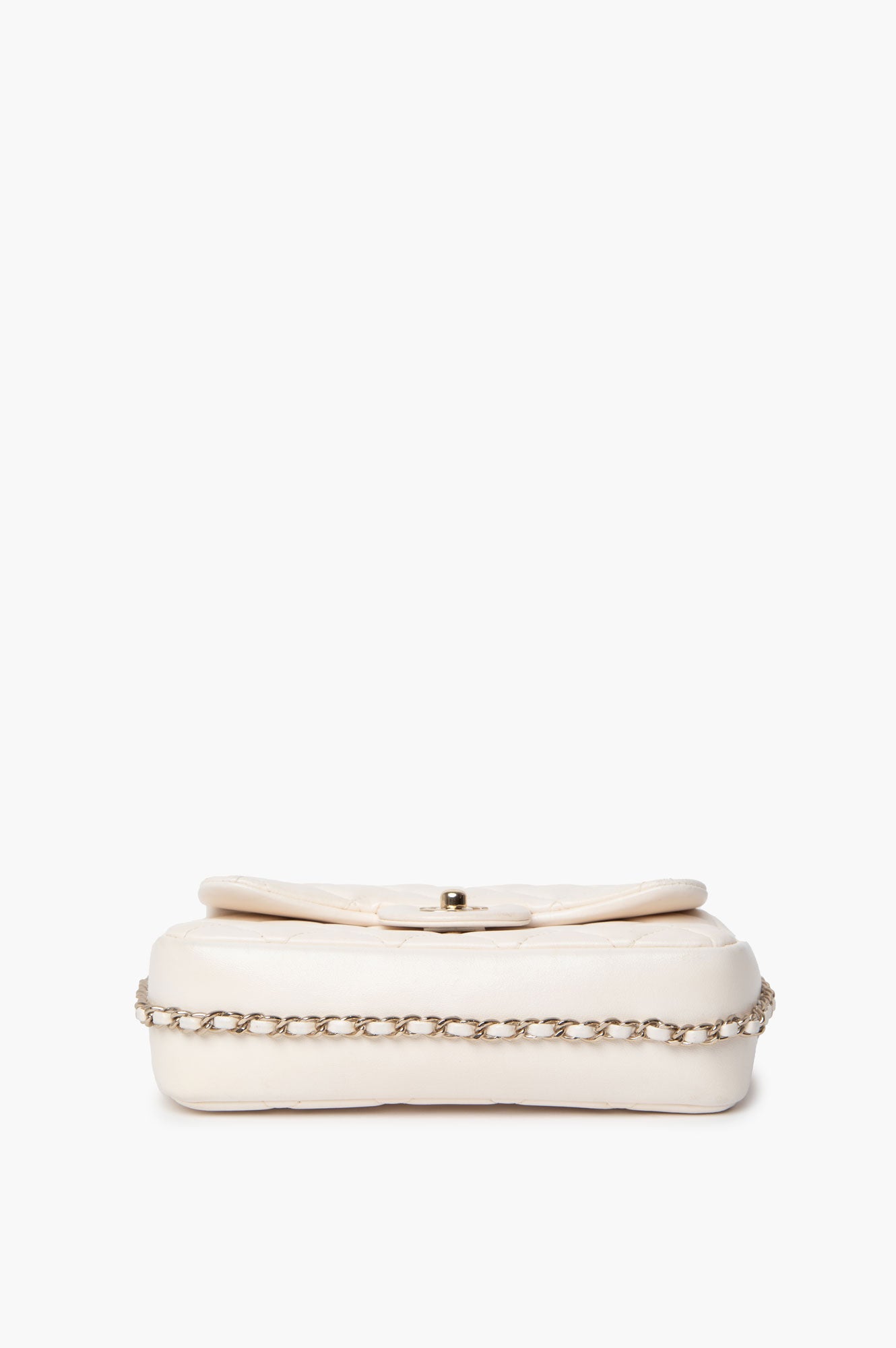 Chanel White Mini Flap Bag With Pearl Logo Chain
