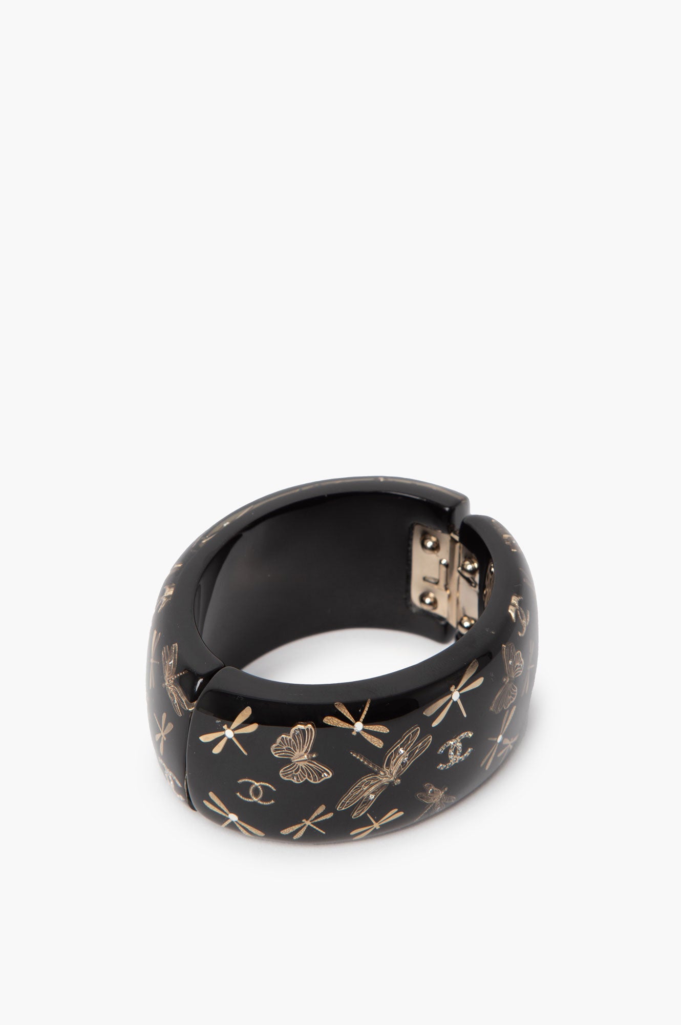 Chanel Black Resin Leaves Cuff Bracelet