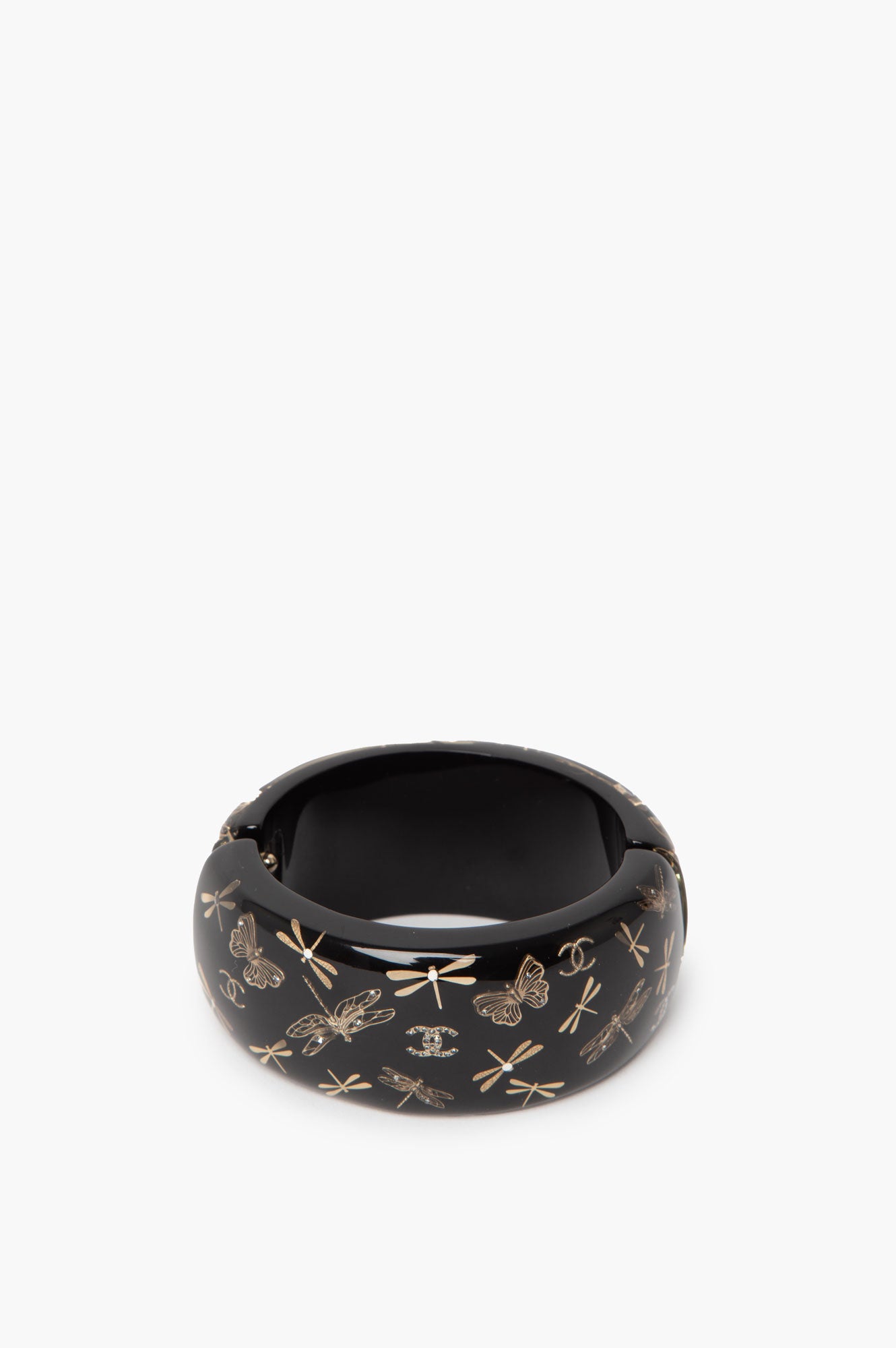 Chanel Black Resin Leaves Cuff Bracelet