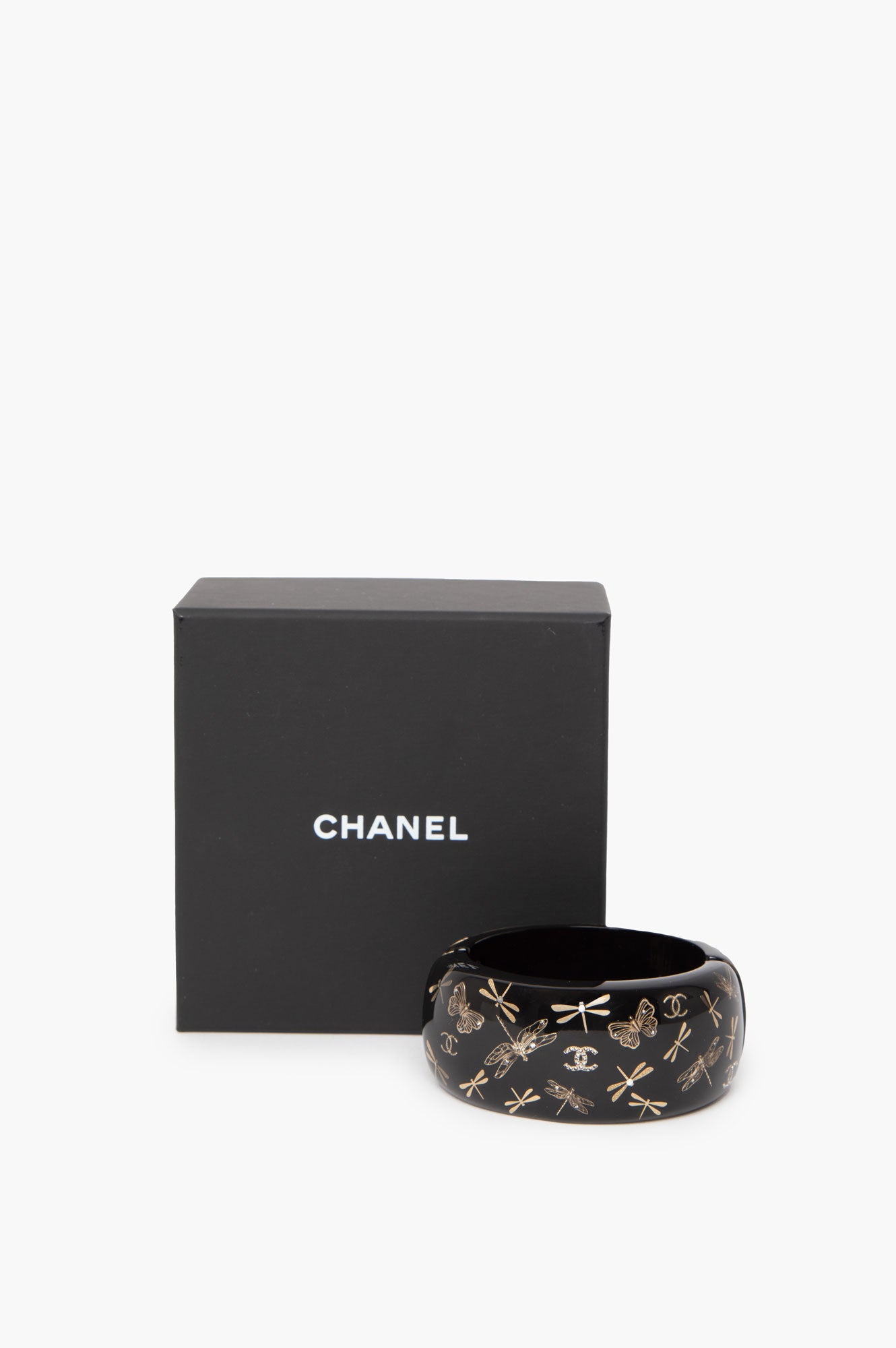 Chanel Black Resin Leaves Cuff Bracelet