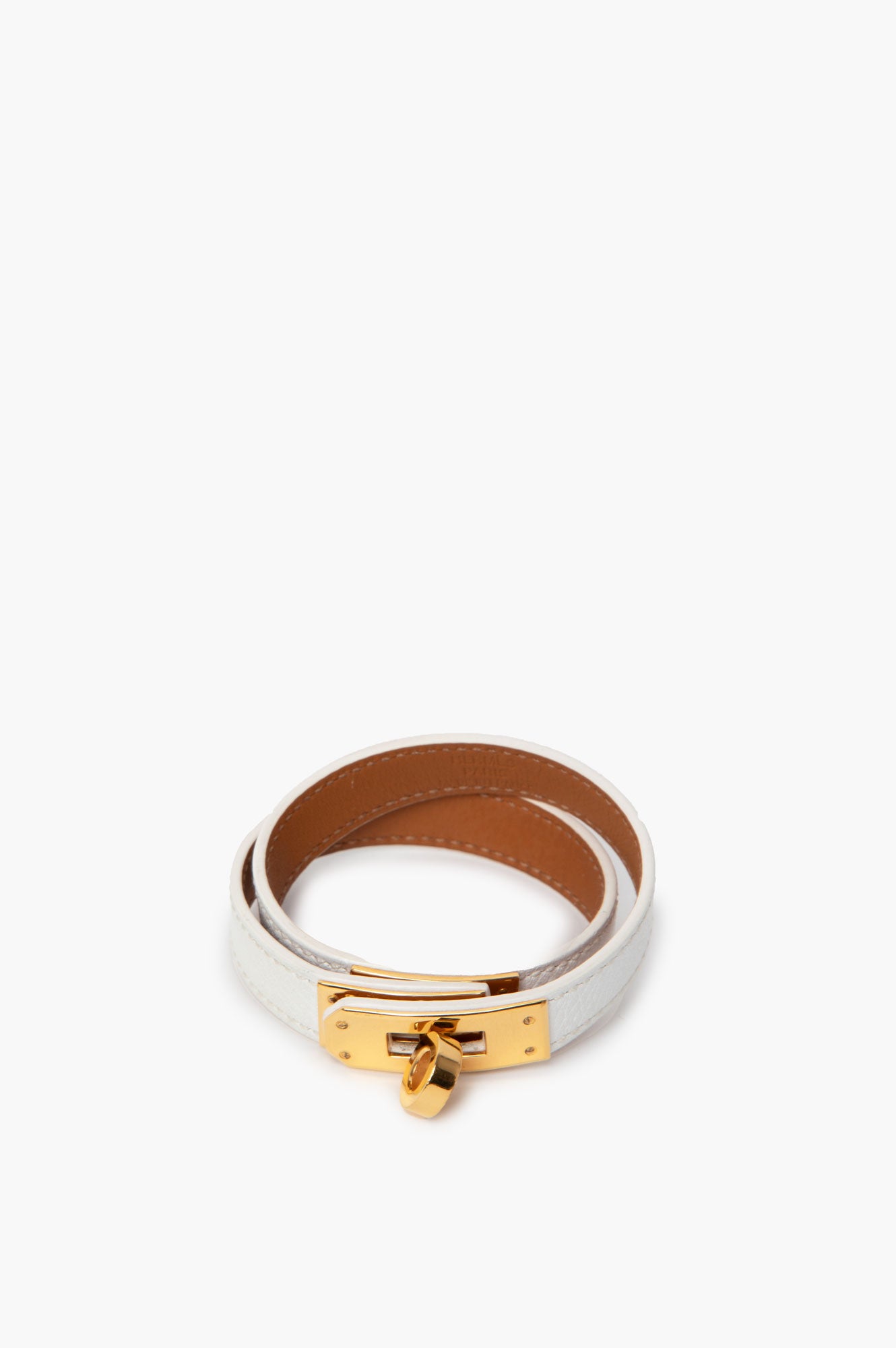 Hermes White Kelly Double Tour Lerather Bracelet Small