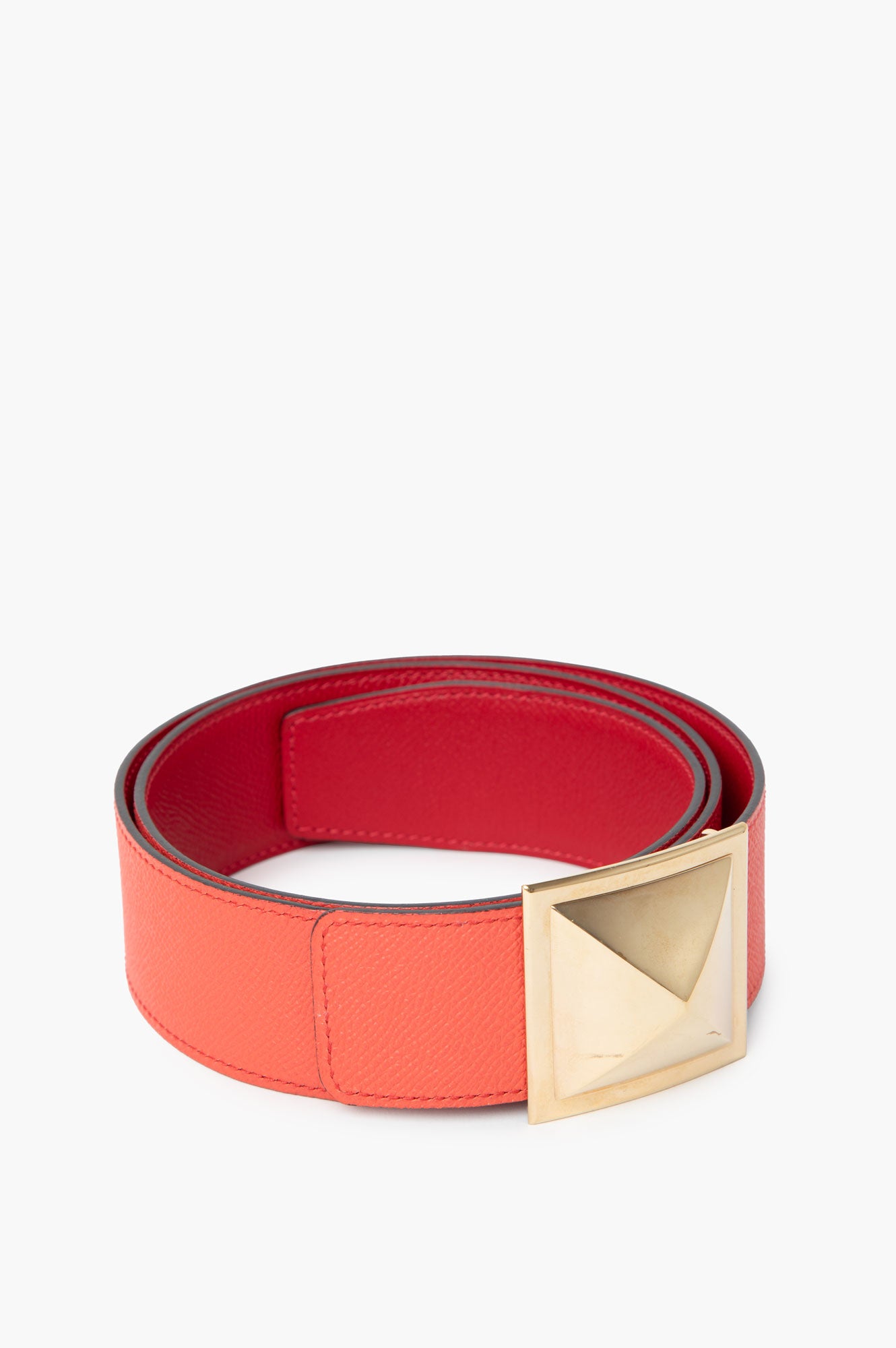 Hermes Reversible Belt 42mm Red/Orange Size 85 with Gold Stud Buckle