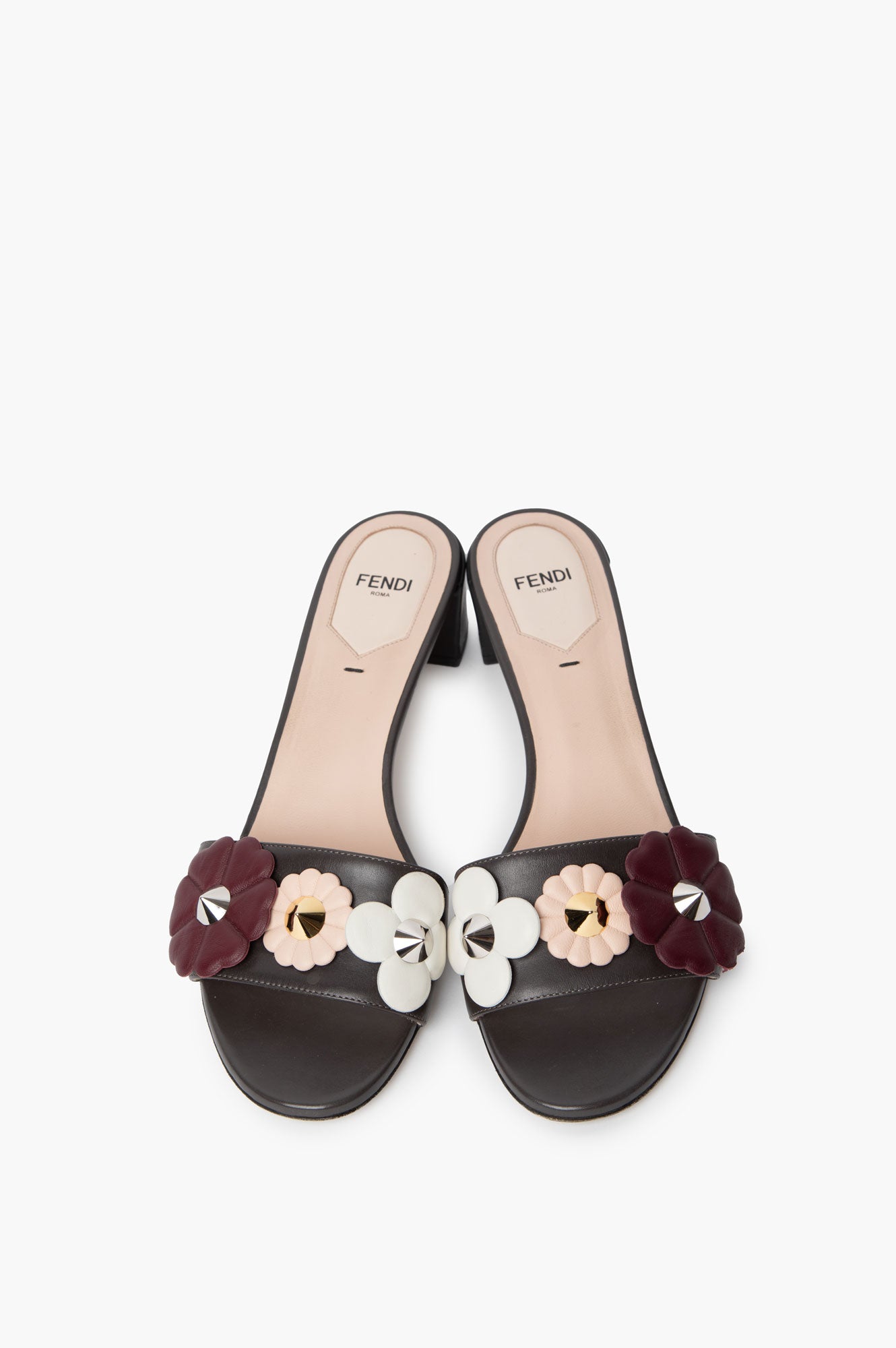 Fendi Leather Studded Accents Slides Size 39