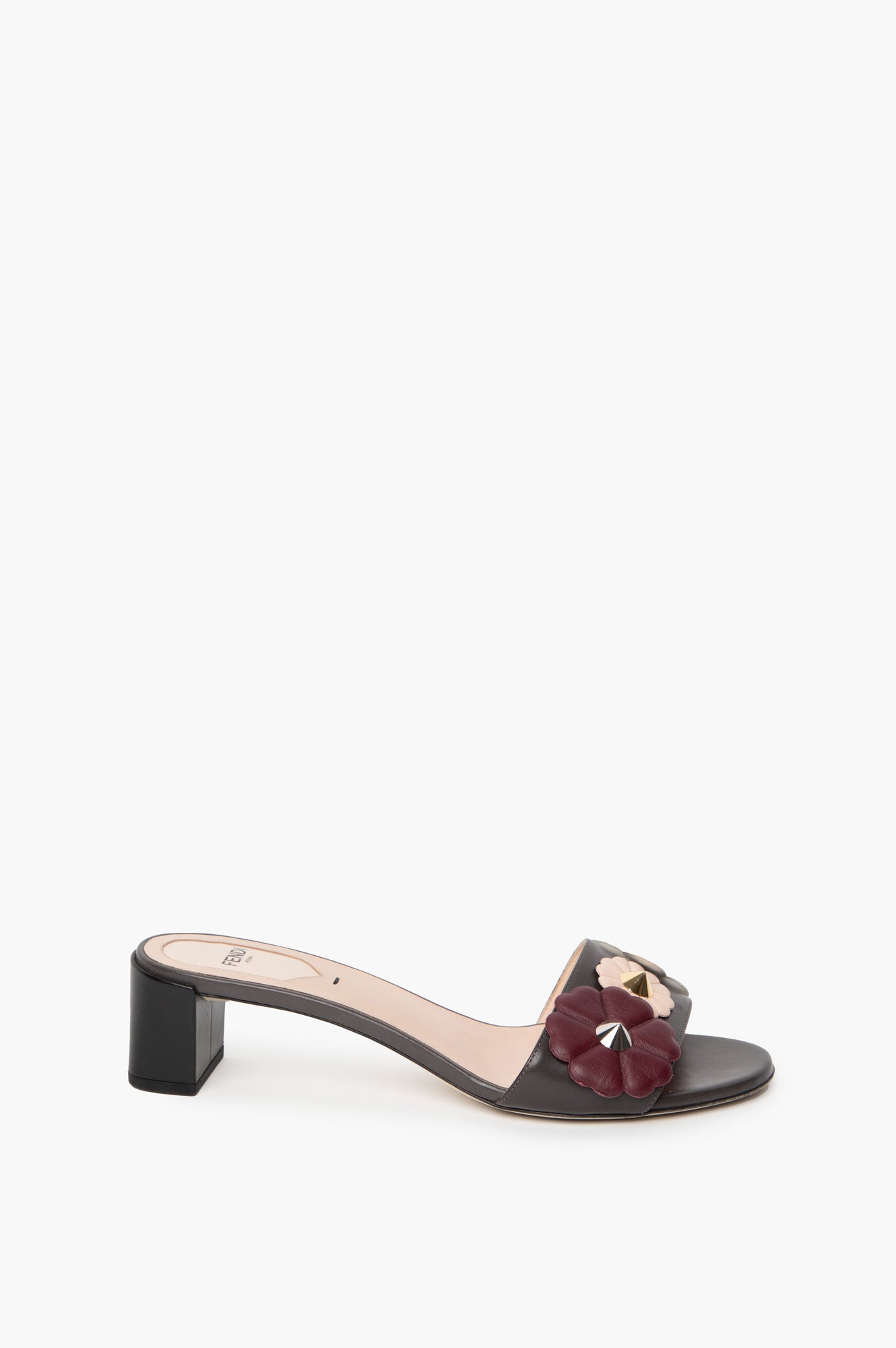 Fendi Leather Studded Accents Slides Size 39