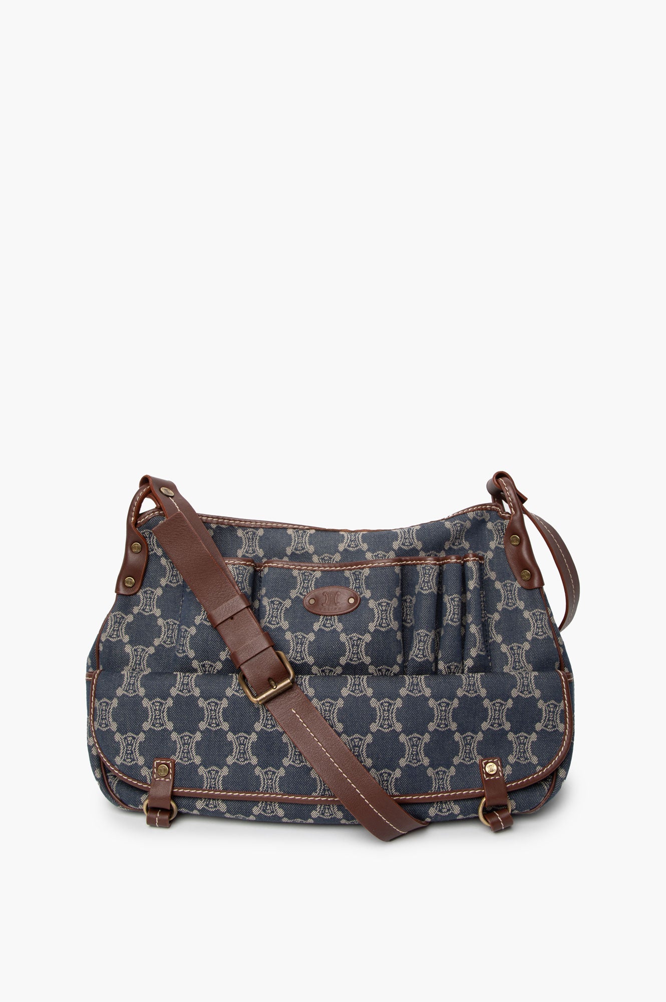Celine Blue Denim Macadam Shoulder Bag