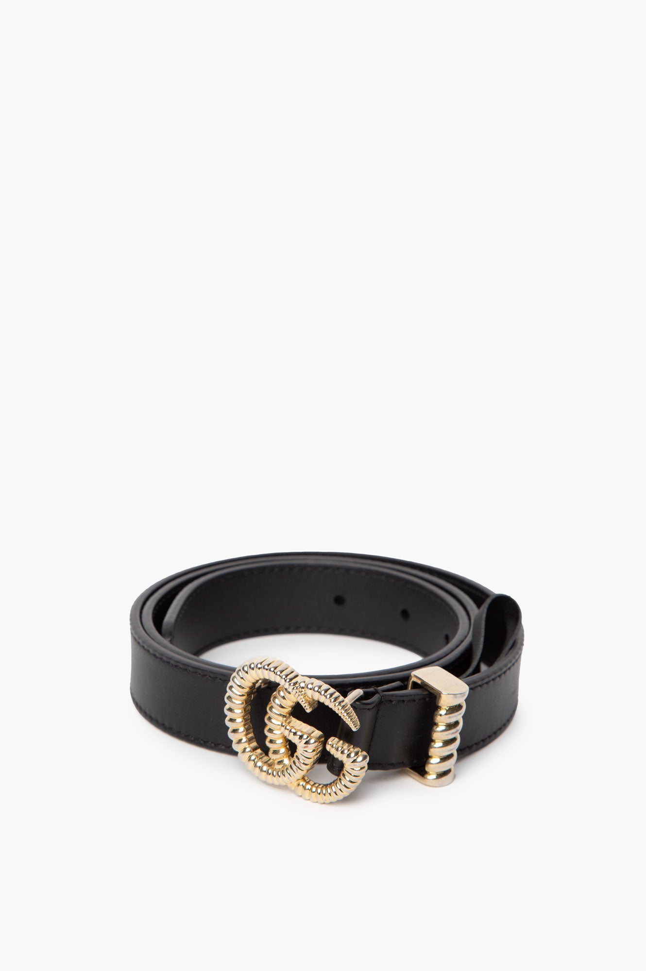Gucci Black Leather Double G Torchon Marmont Belt 80/32