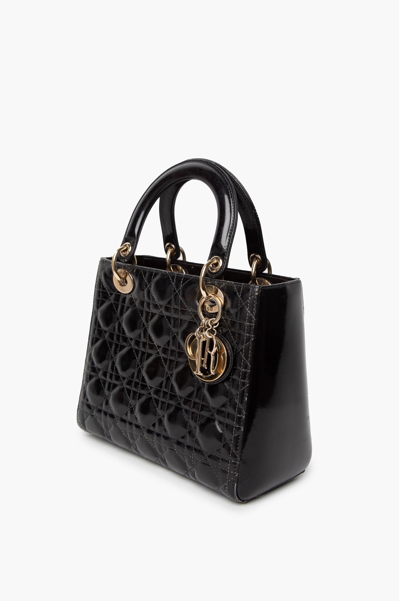 Christian Dior Black Lady Dior Medium Patent Cannage Leather Bag