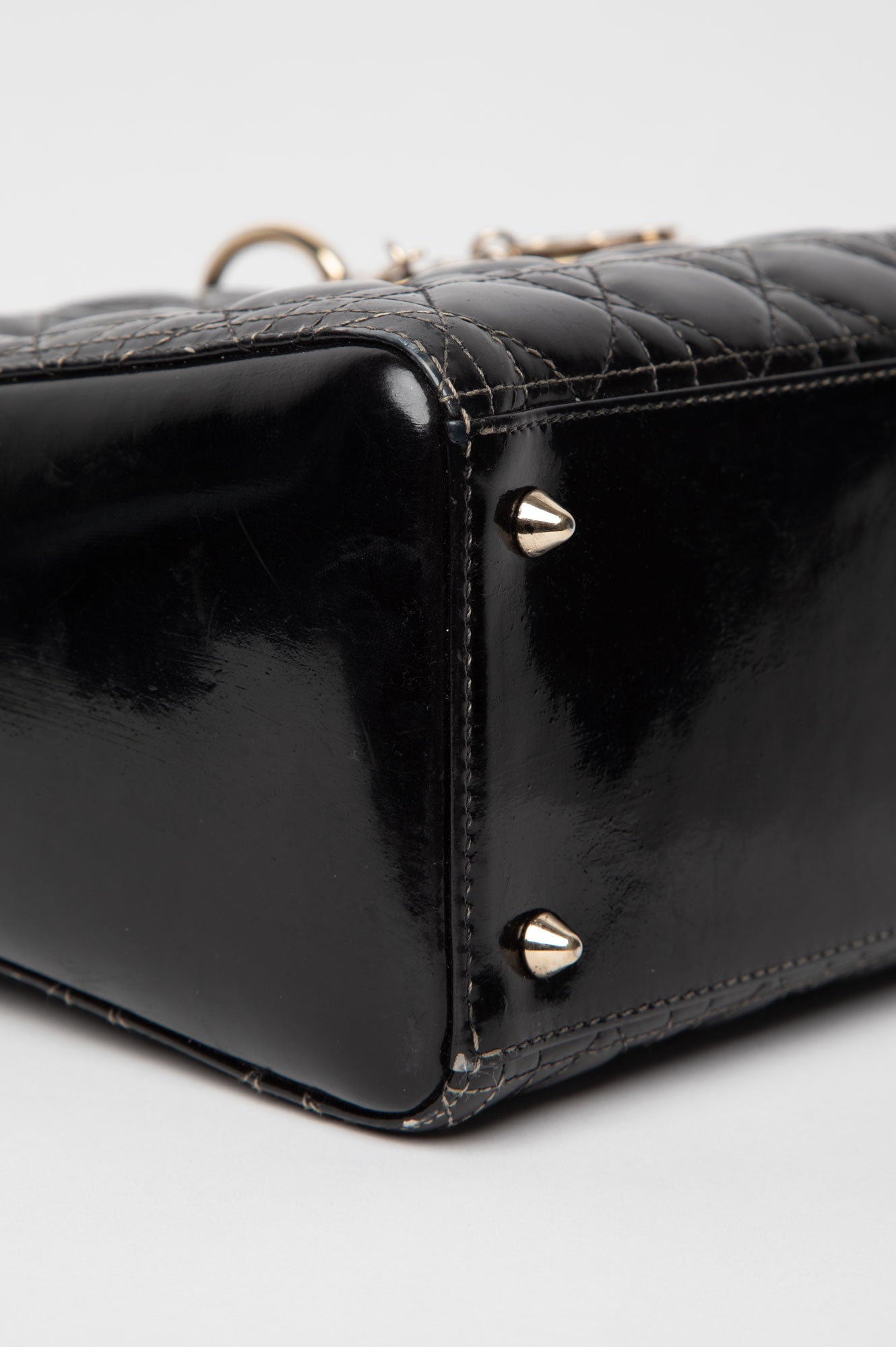 Christian Dior Black Lady Dior Medium Patent Cannage Leather Bag